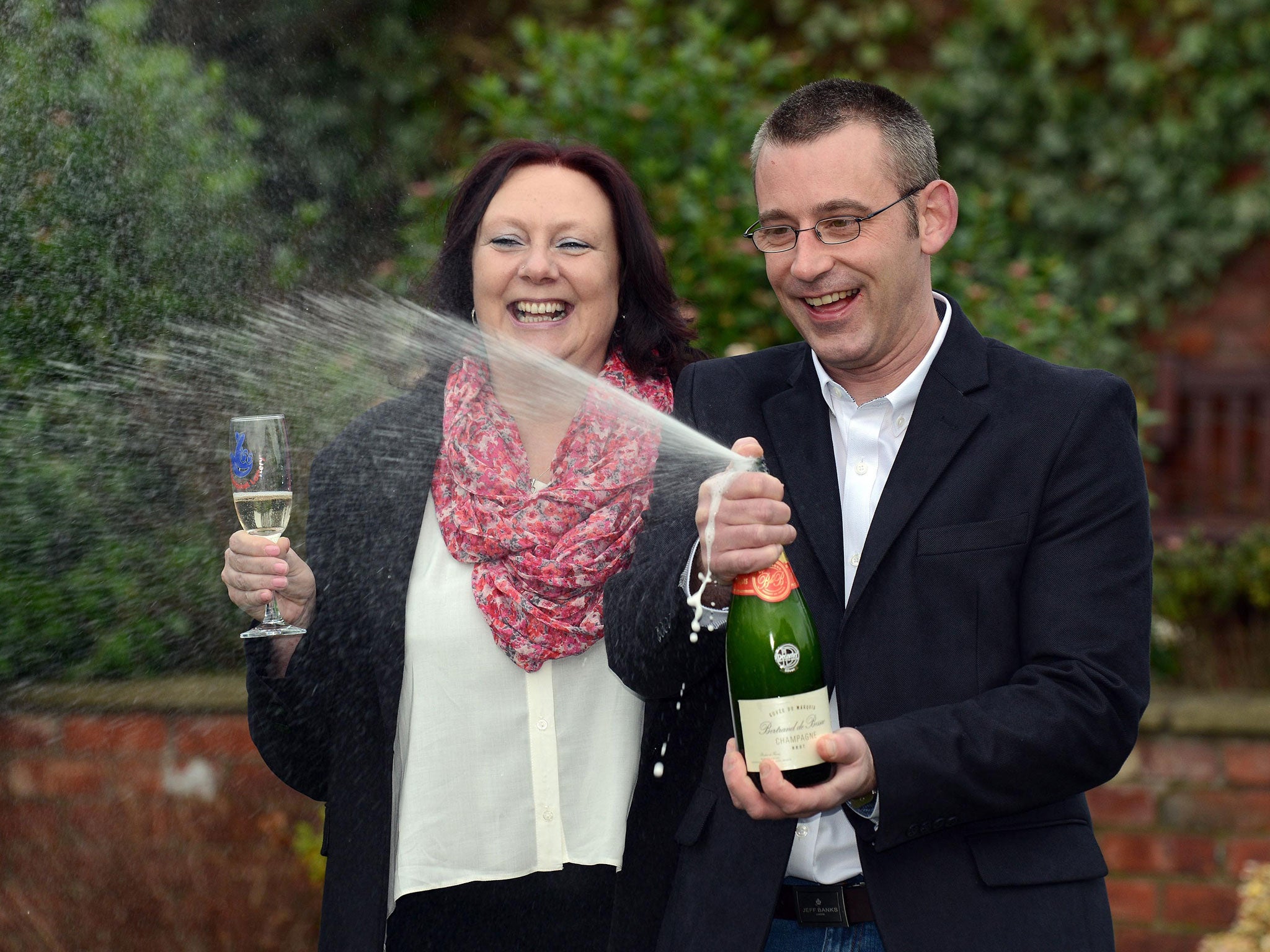 Sue and James Schofield celebrate their win