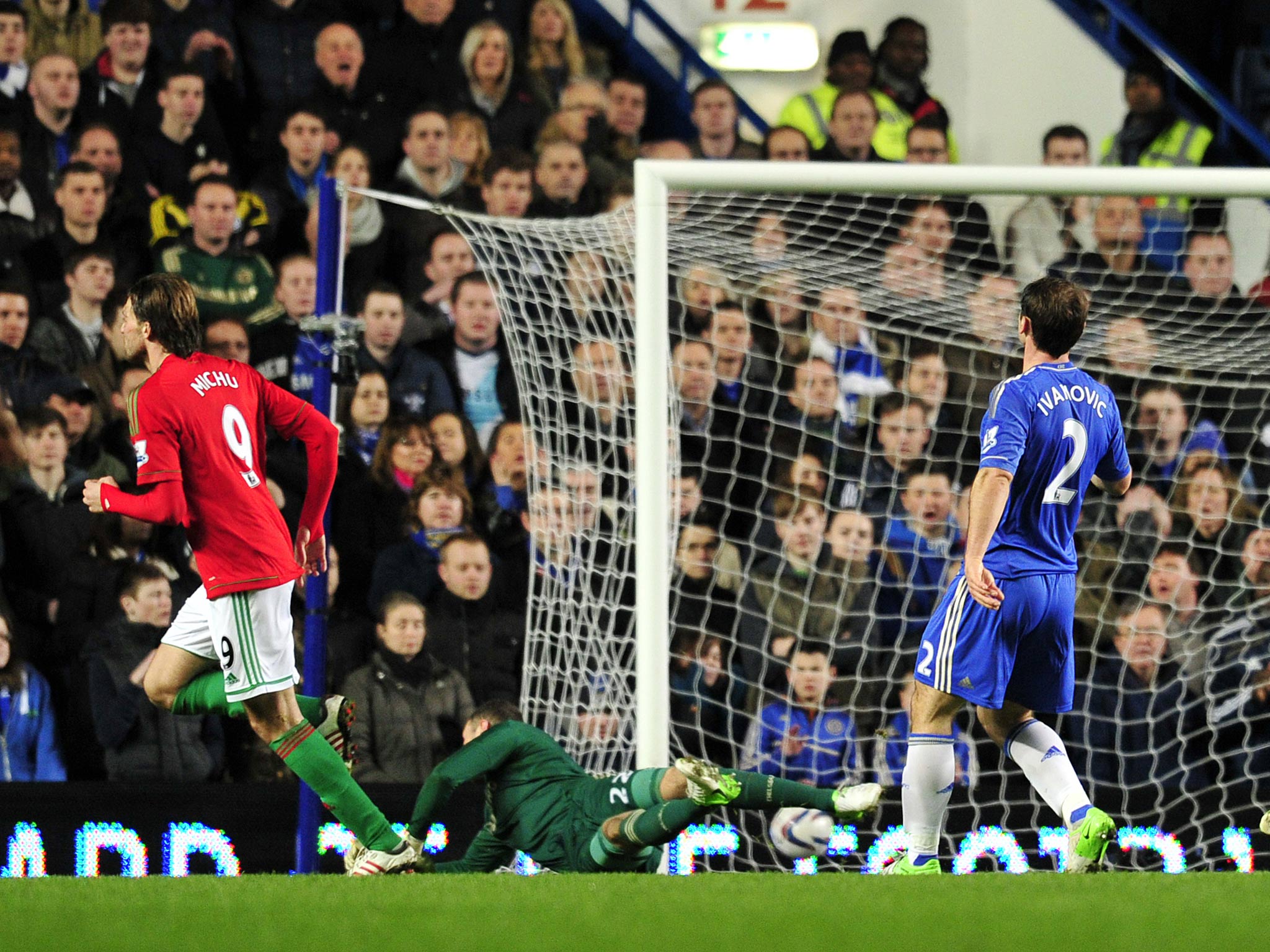 Michu scores for Swansea against Chelsea