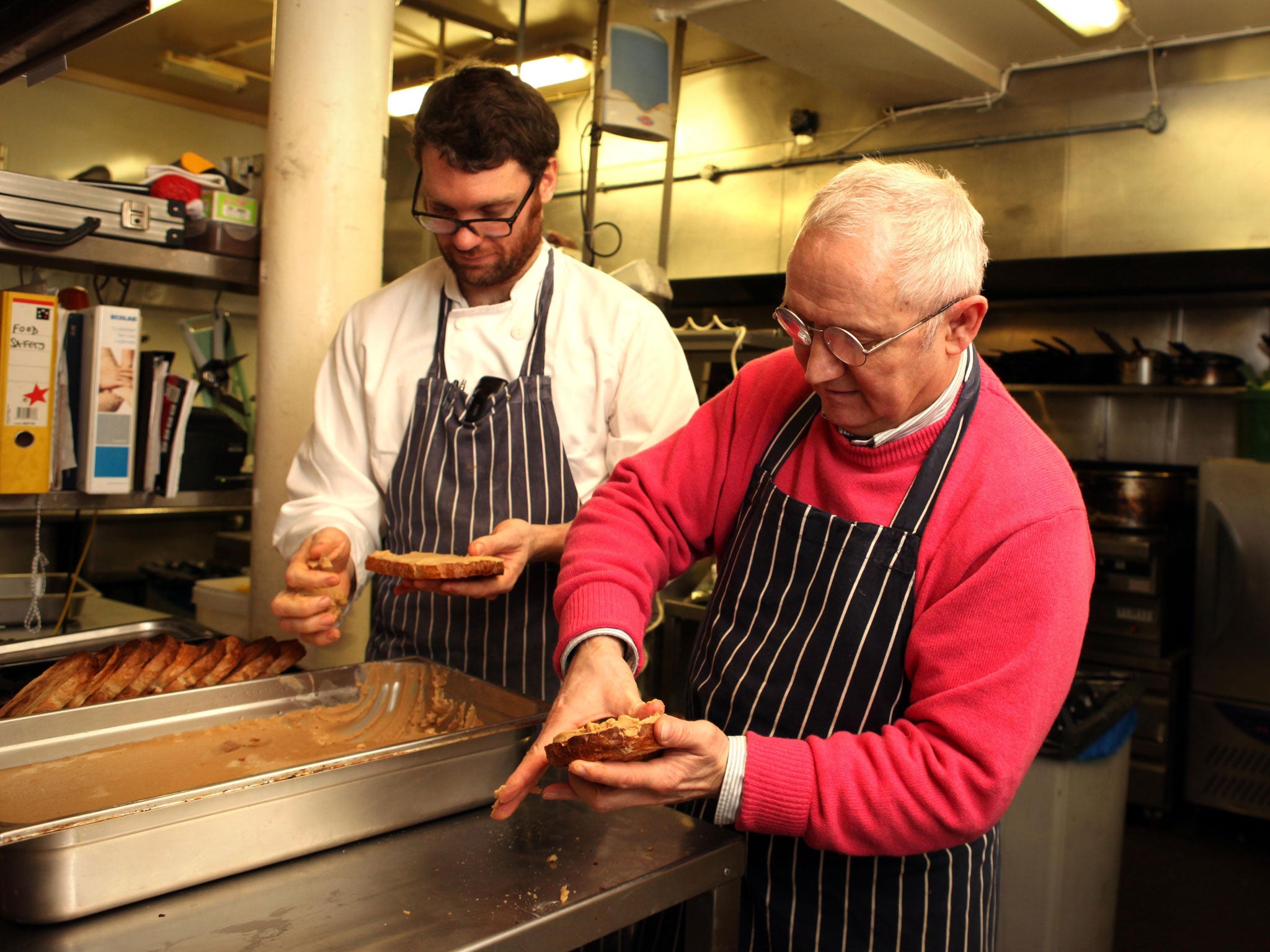 Something to savour: Trevor Gulliver of St John restaurant (right), prepares Welsh Rarebit, with sous chef Giles Edwards