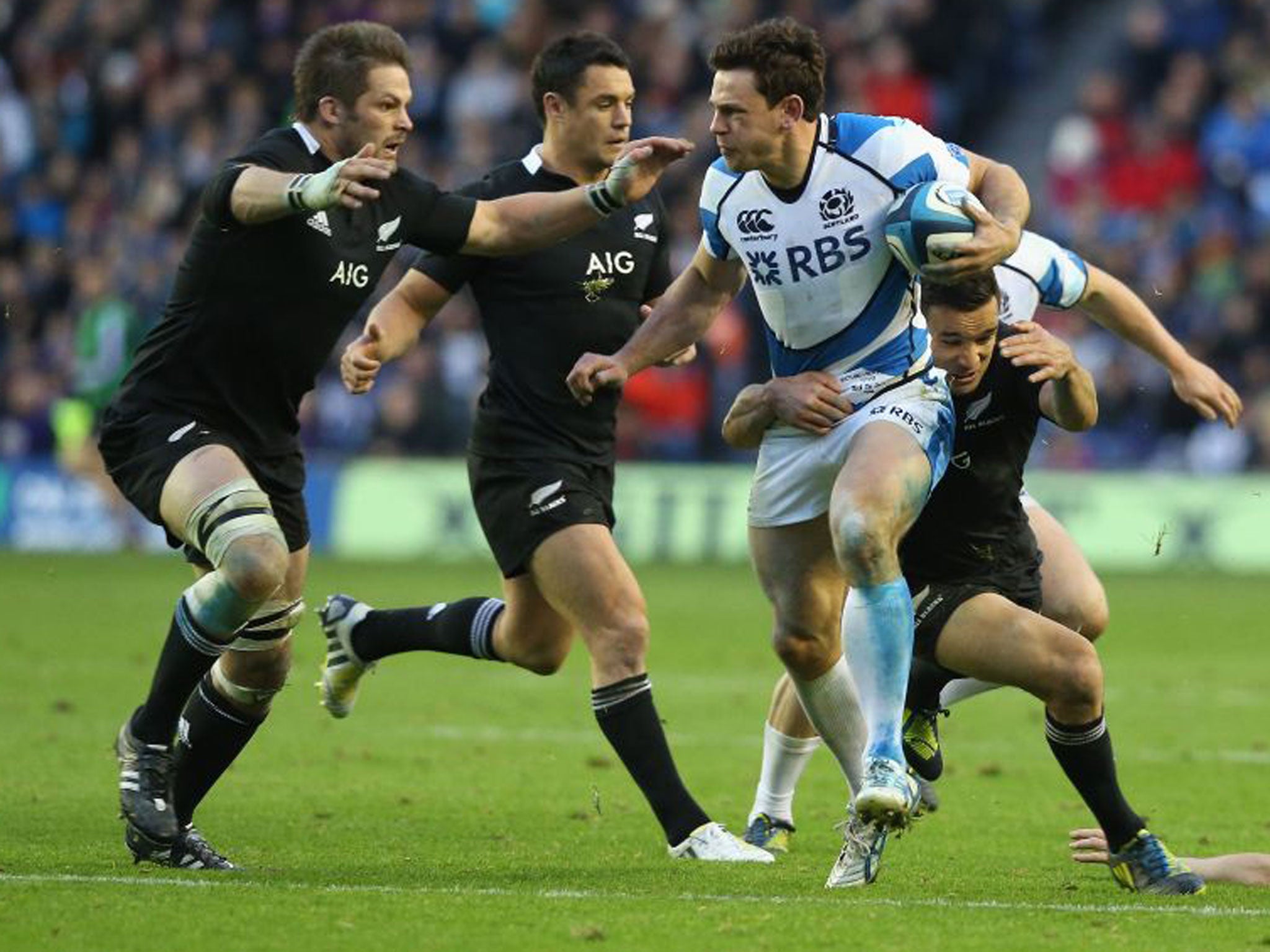 Nick de Luca, seen here in action against the All Blacks in November, could miss the entire Six Nations