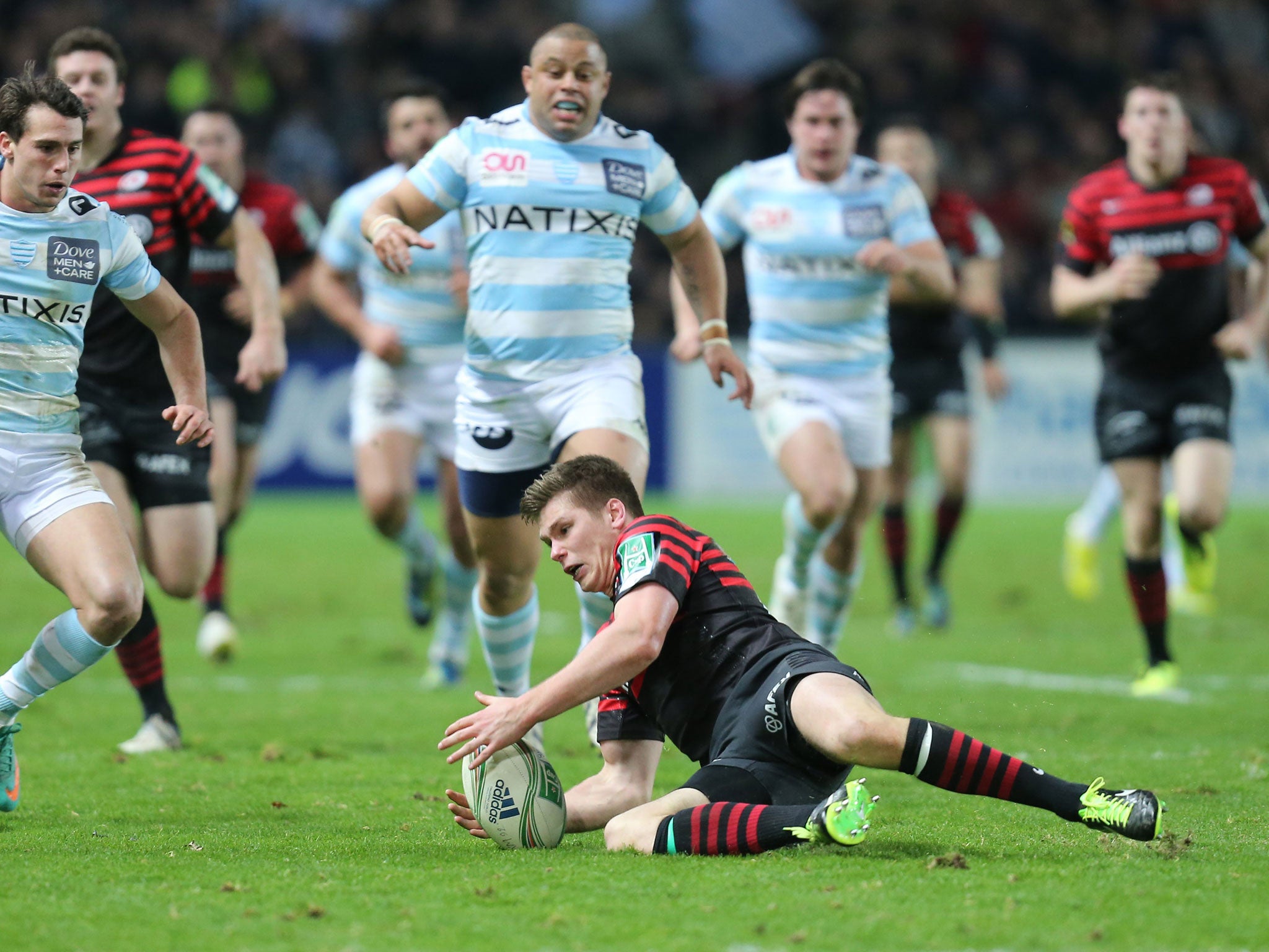 Owen goal: Owen Farrell collects a loose ball