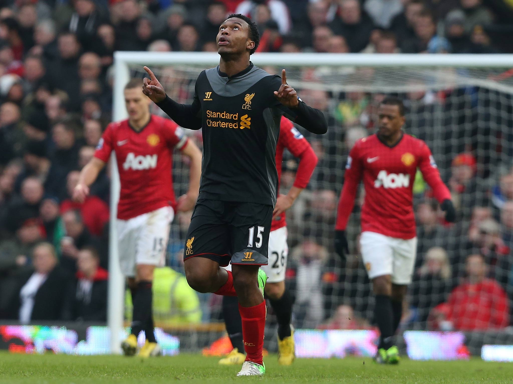 Daniel Sturridge celebrates his first Liverpool league goal