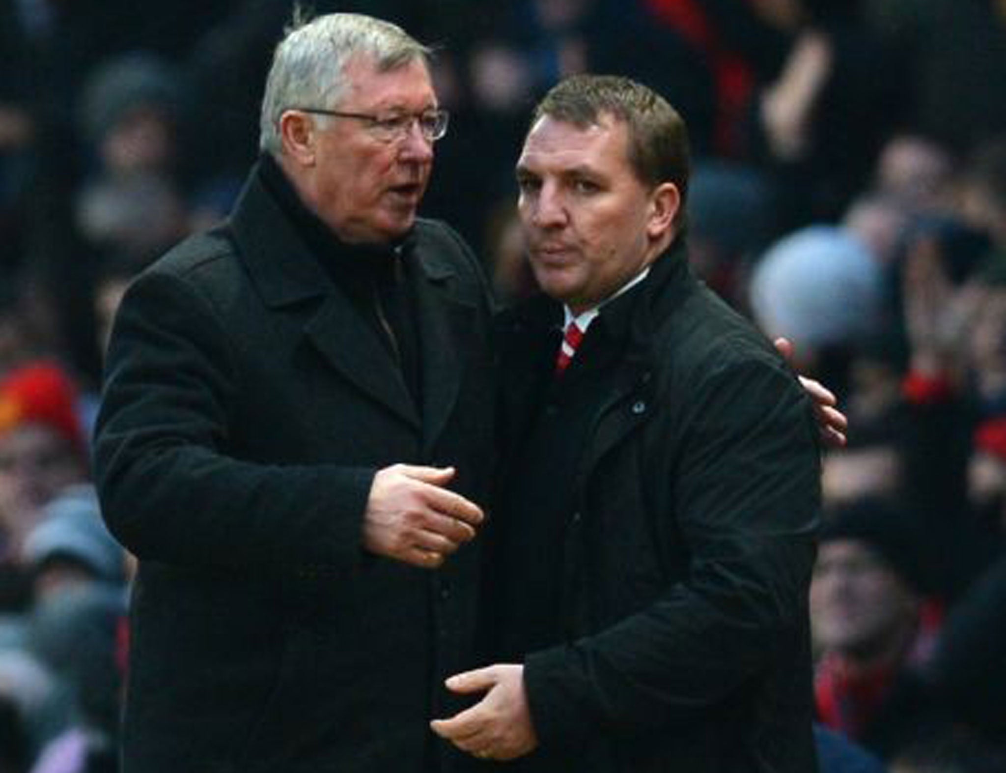 Brendan Rodgers with Sir Alex Ferguson at Old Trafford on Sunday