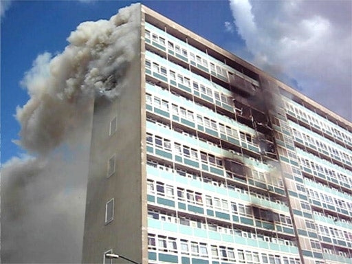 The blaze began when a television caught fire after being left plugged in on the ninth floor