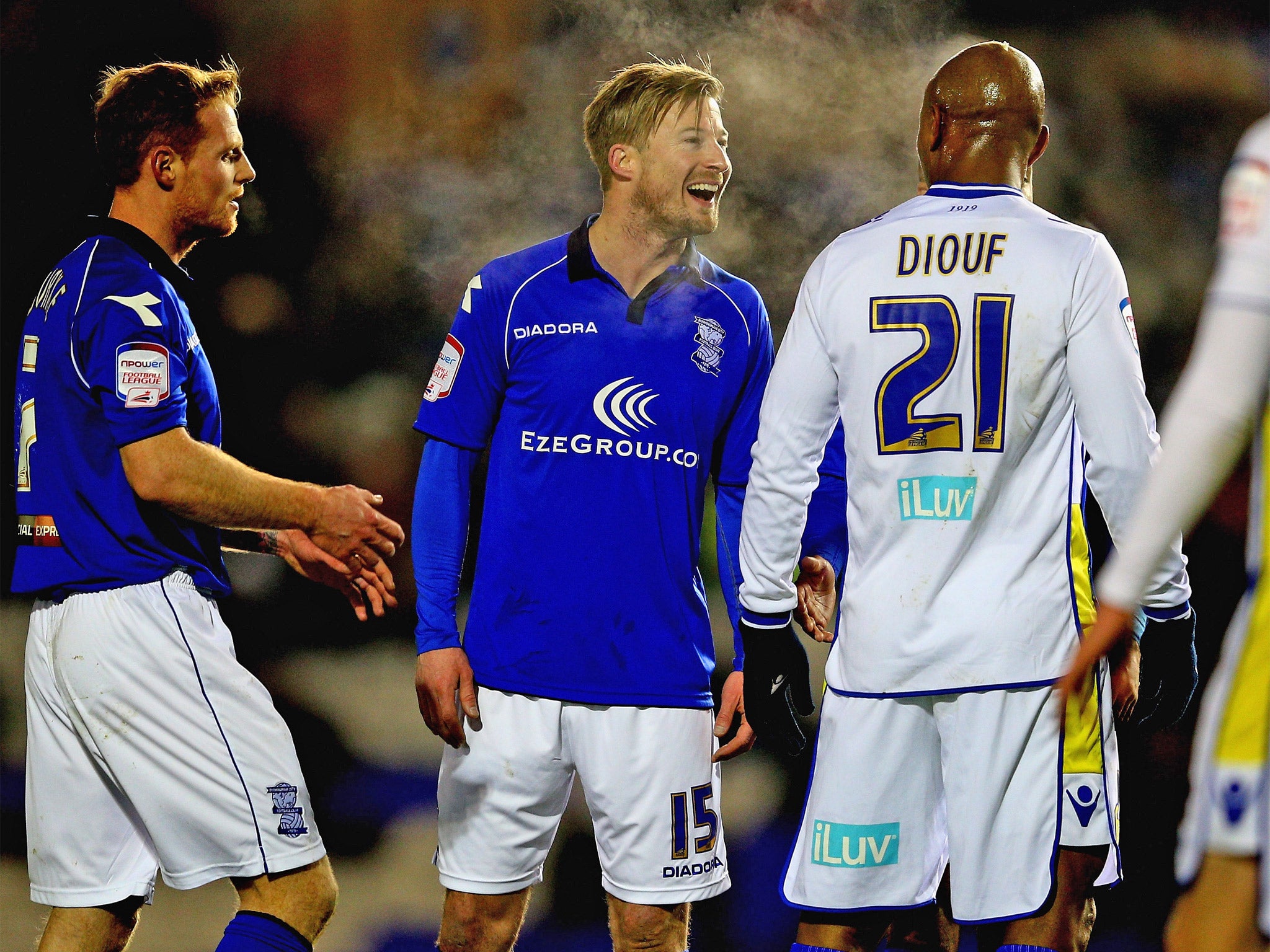 Goalscorers Wade Elliot, left, and El Hadji Diouf, share a joke