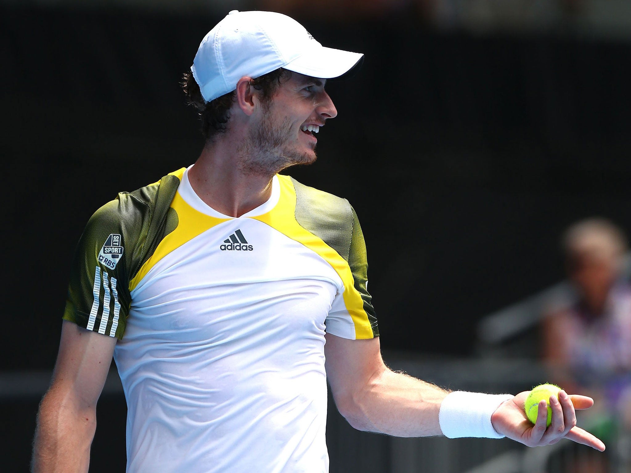 Andy Murray reacts to a decision in his match with Joao Sousa