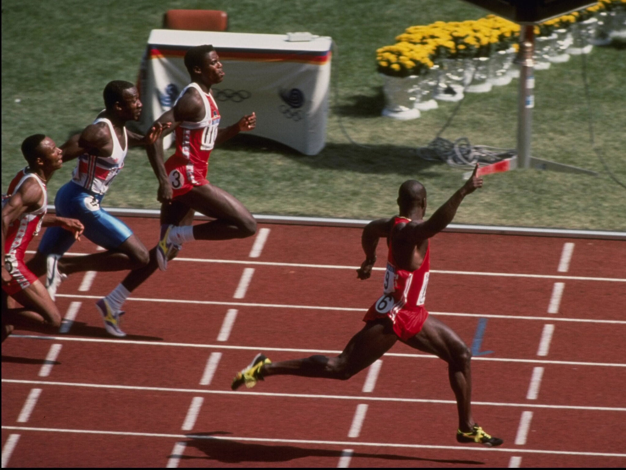 <b>Ben Johnson</b><br/>
Canadian sprinter Ben Johnson cruised to 100m gold at the 1988 Olympic Games in Seoul in a world record time of 9.79 seconds. However his urine samples were found to contain the banned substance stanozolol, and he was disqualified three days later.