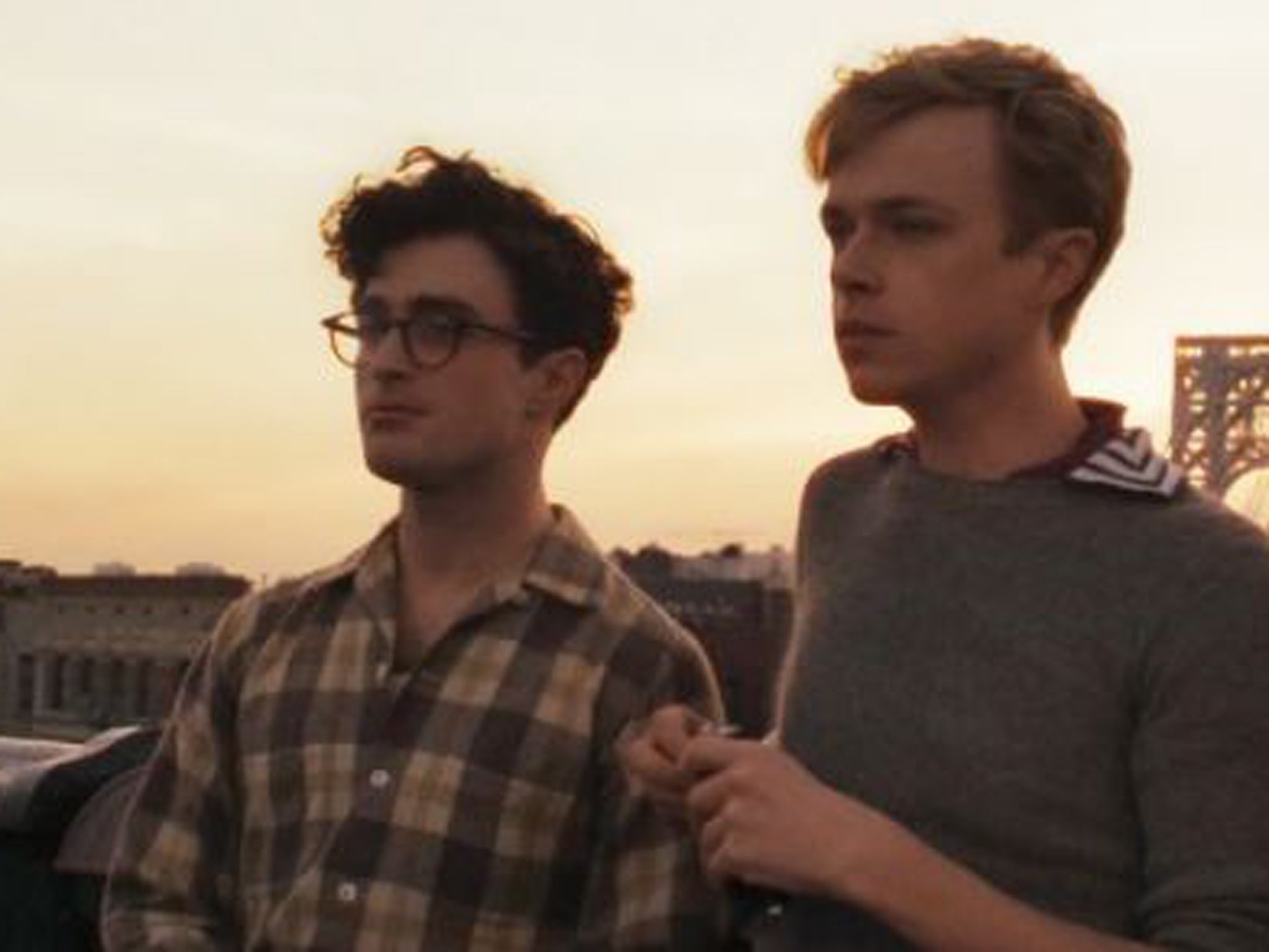 Daniel Radcliffe, left, as Allen Ginsberg and Dane DeHaan as Lucien Carr