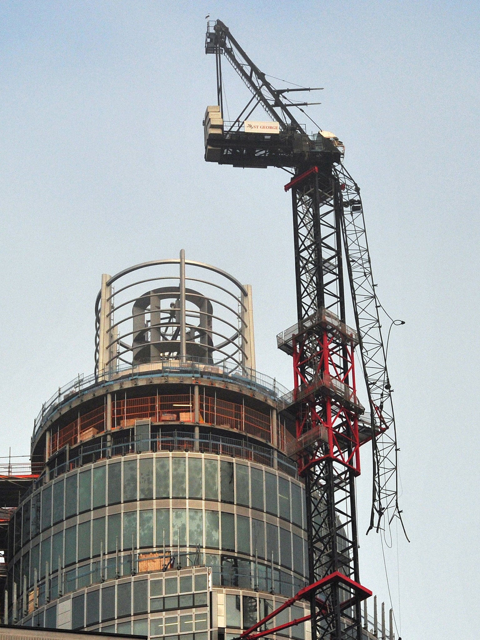 Crash site: the crane hit by a helicopter last week