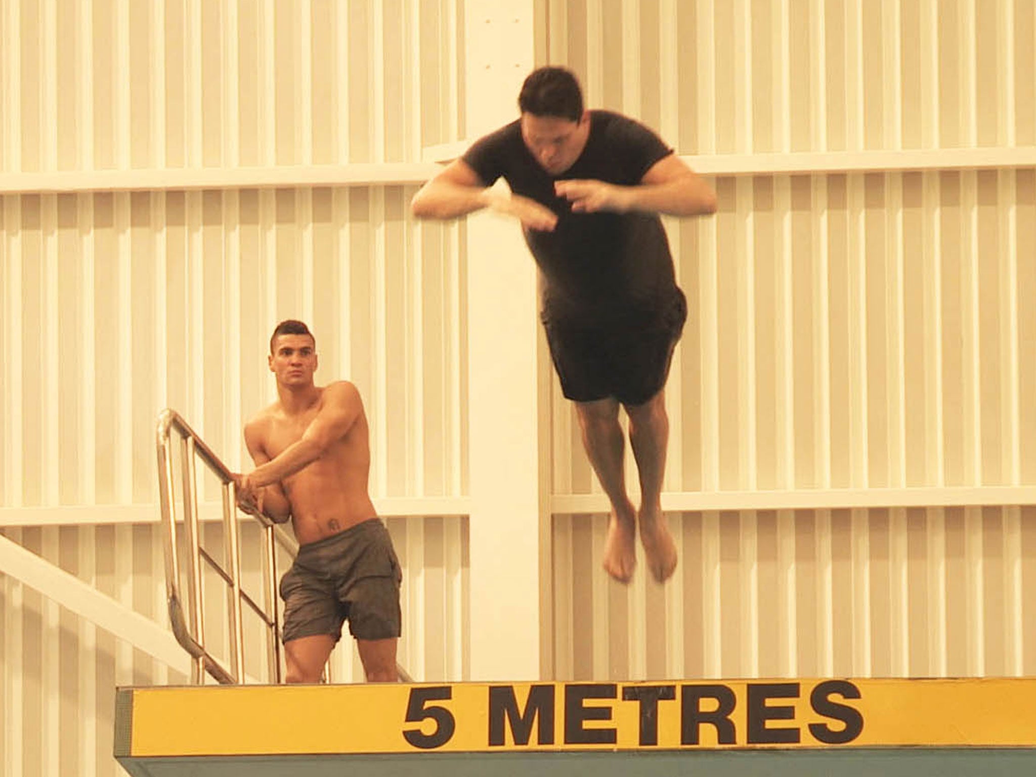 Dom Joly in mid-flight on Splash!