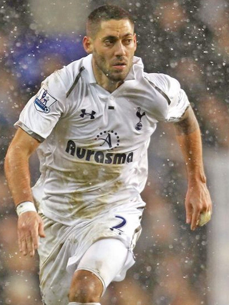 Tottenham Hotspur's striker Clint Dempsey during the English Premier League football match against Manchester United at White Hart Lane