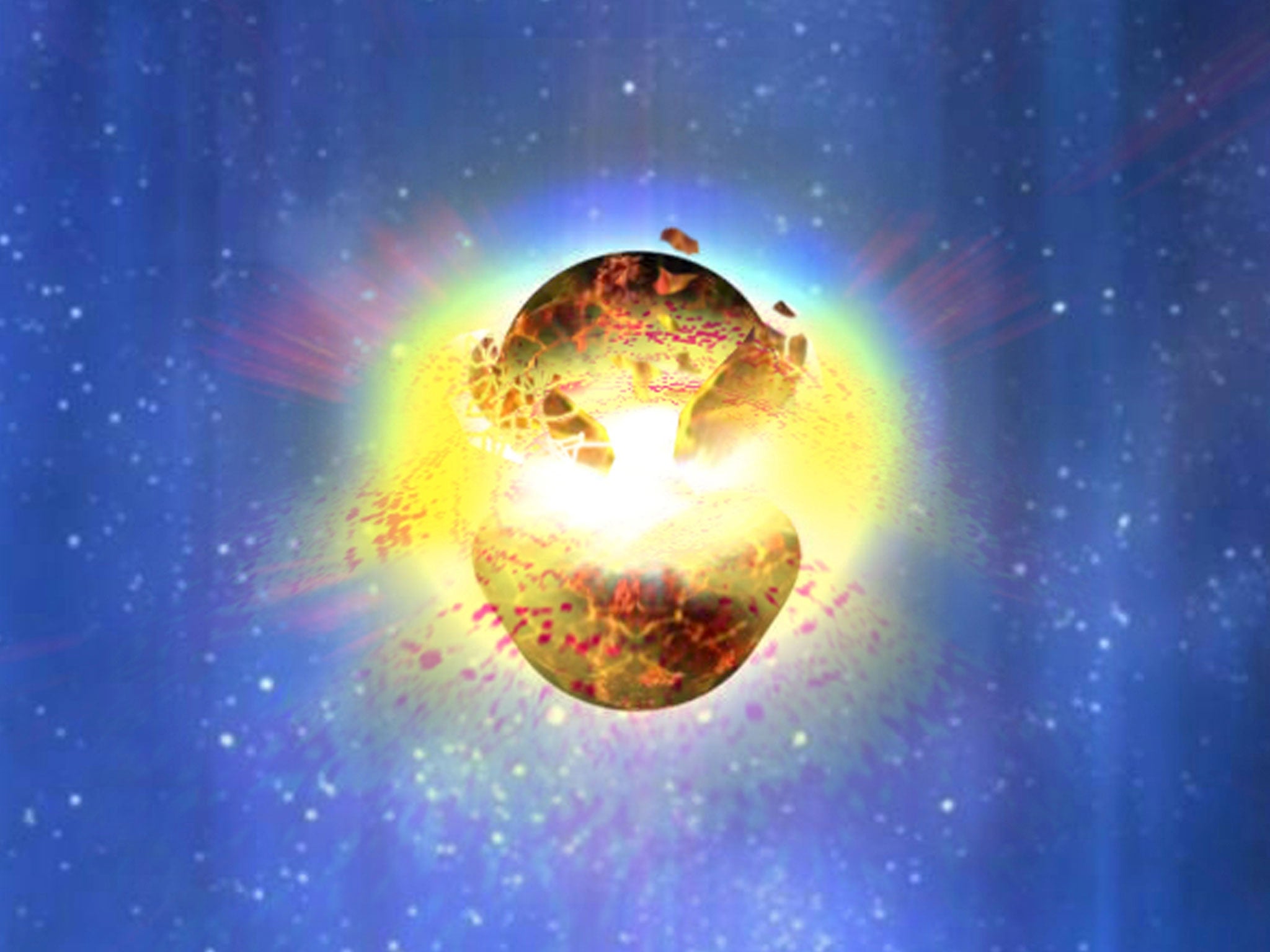 An artist's impression of two neutron stars colliding to produce a gamma ray burst