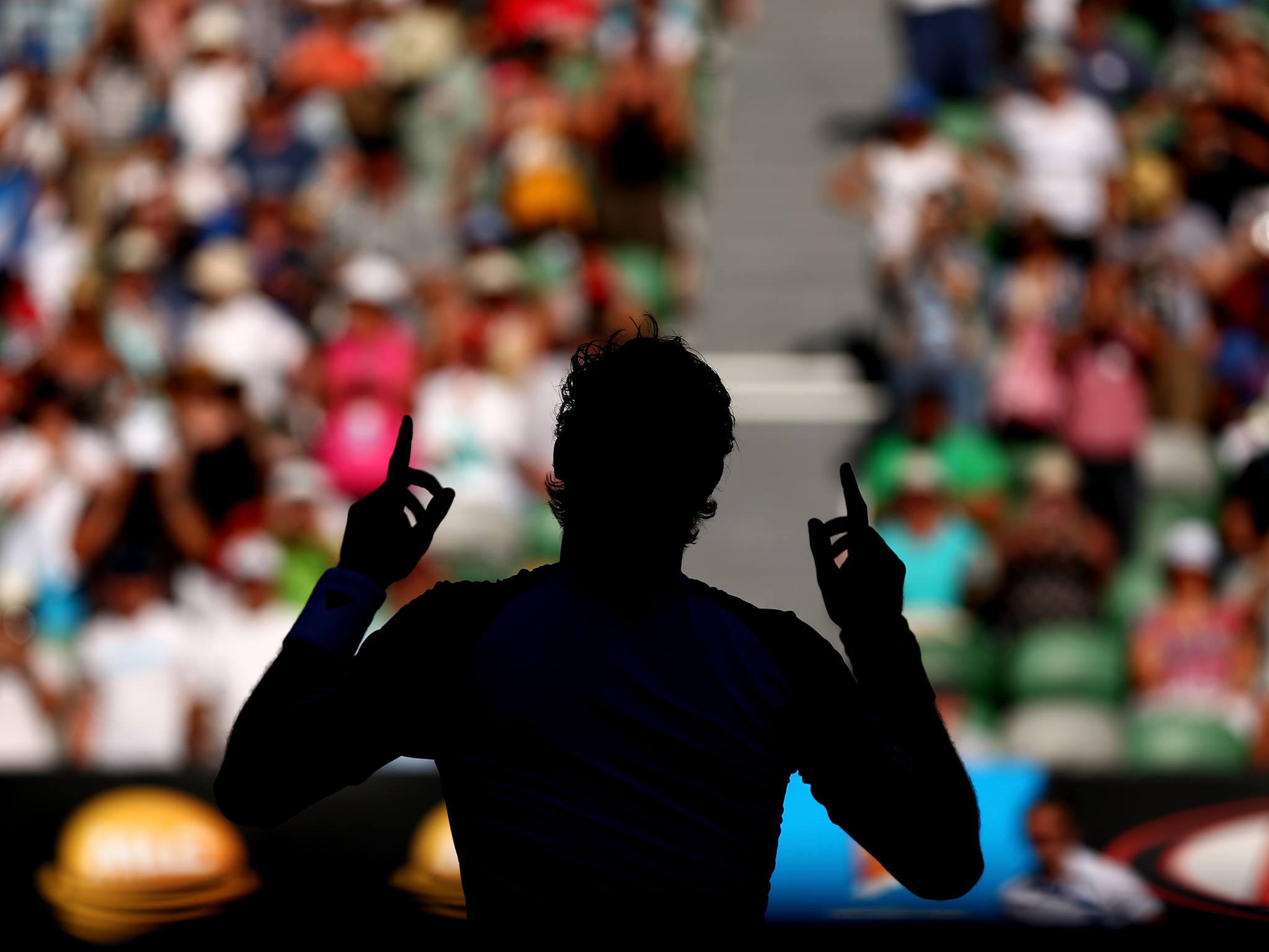 Andy Murray celebrates winning his quarter-final match against Jeremy Chardy