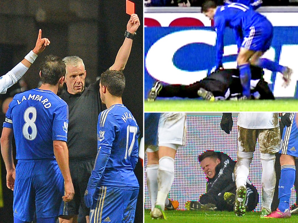 Eden Hazard saw red for kicking a ball boy