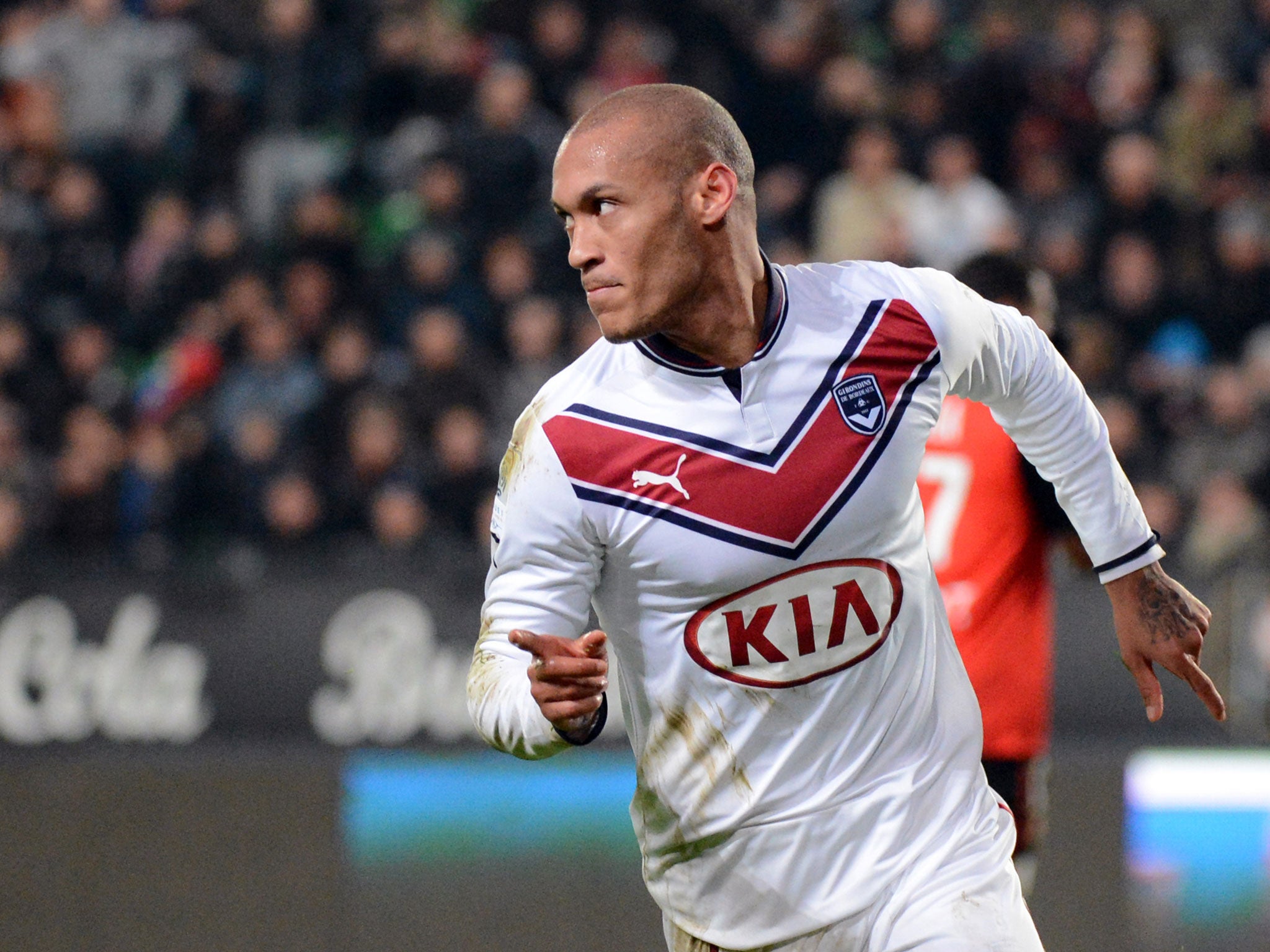 Bordeaux's French forward Yoan Gouffran celebrates scoring a goal