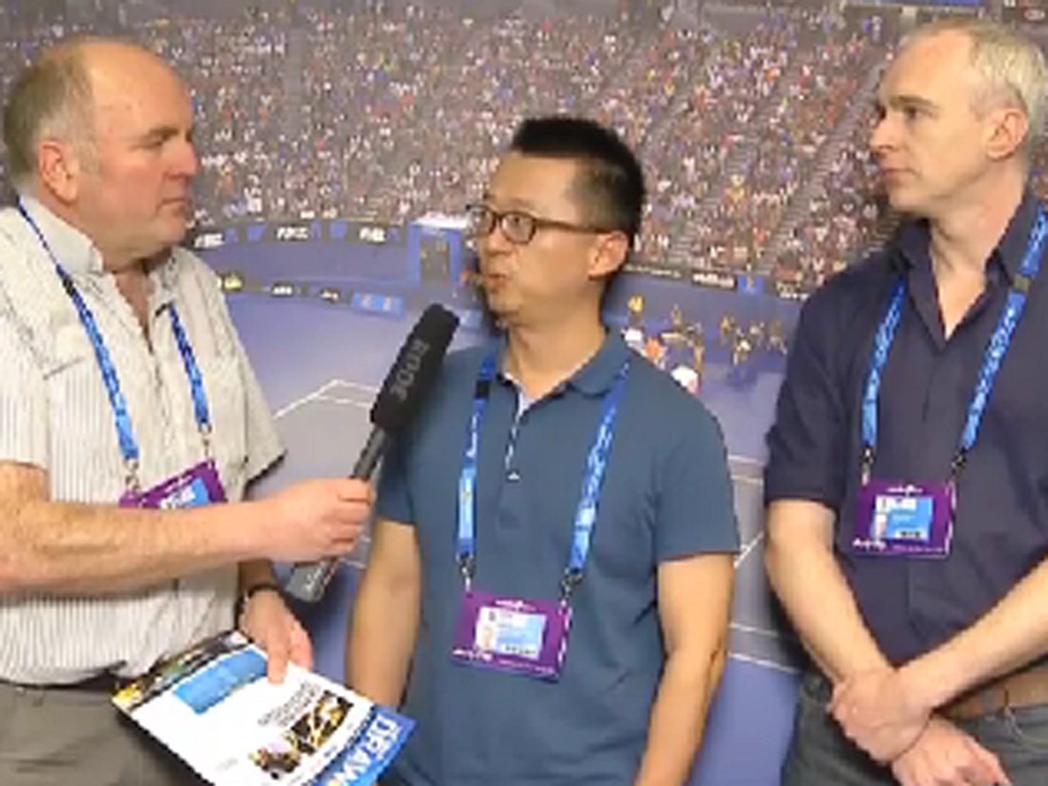 The Independent's tennis correspondent Paul Nawman (left) is joined by fellow journalists