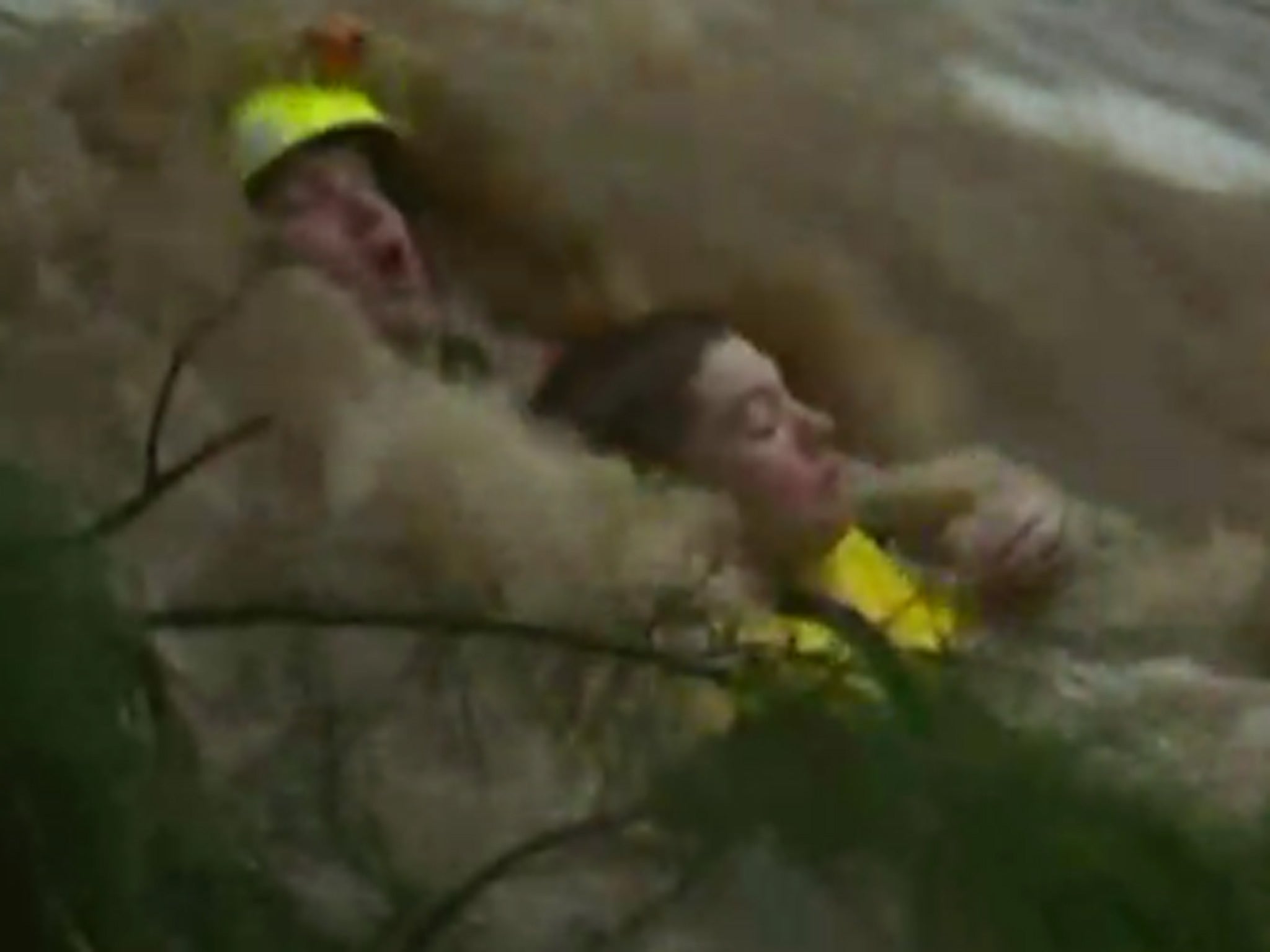 The boy and the rescue water in the fast flowing flood waters