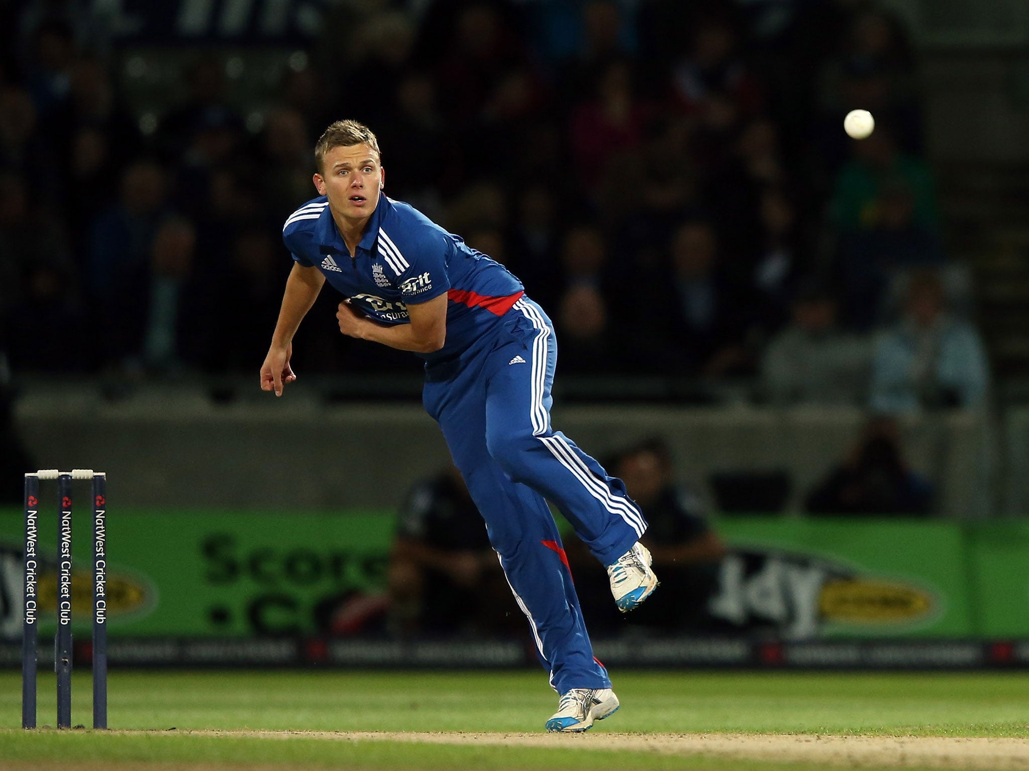 Danny Briggs of England bowls during the 3rd NatWest International T20 between England and South Africa at Edgbaston on September 12, 2012