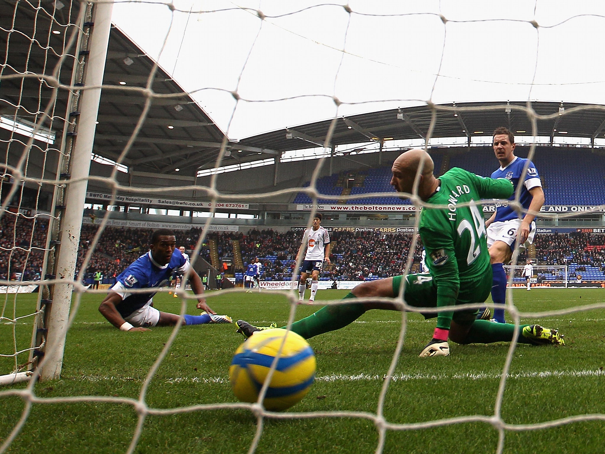 Marvin Sordell's shot slips past Everton goalkeeper Tim Howard