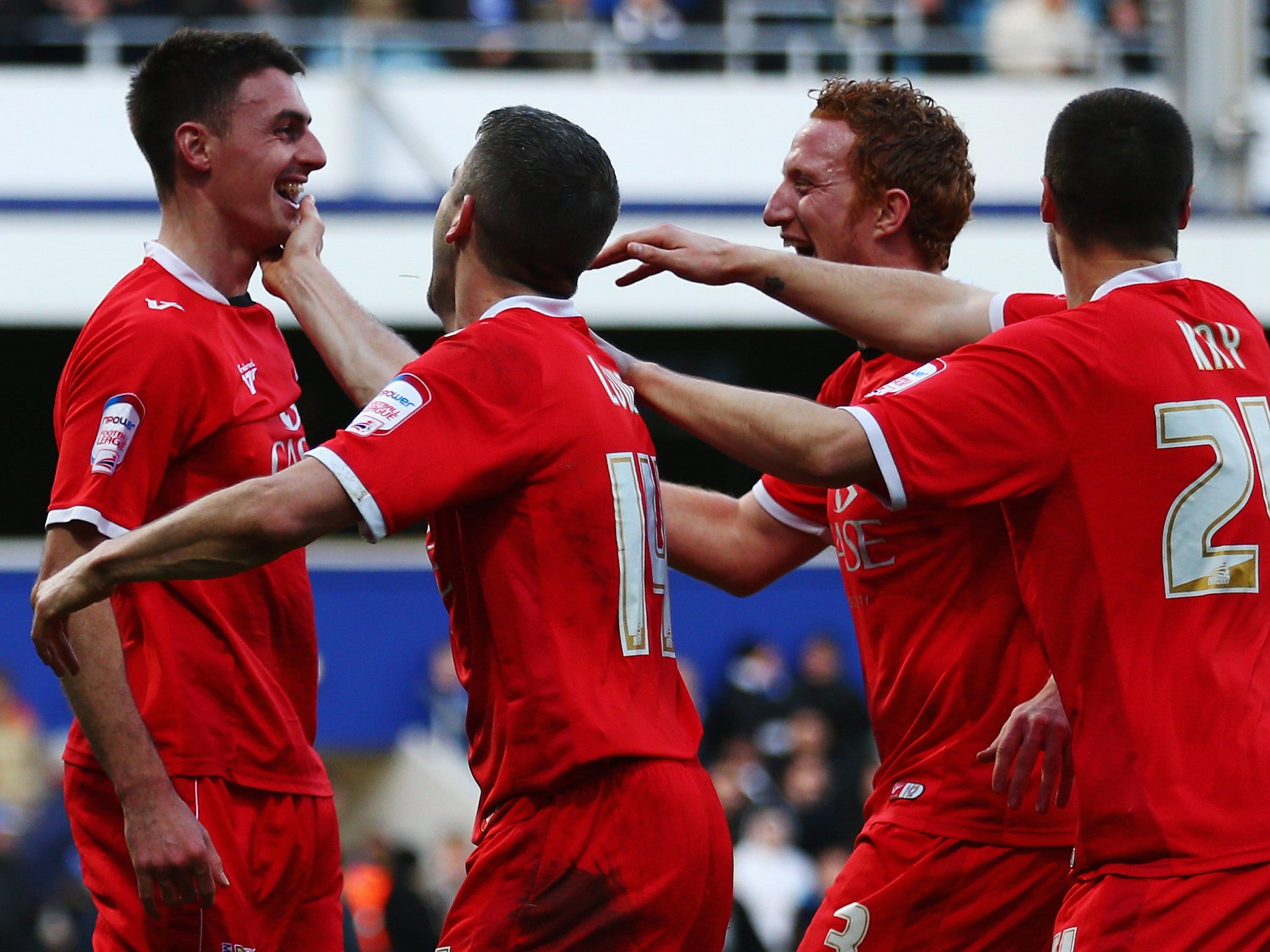 Darren Potter of MK Dons celebrates with his side during their victory over QPR in the last round