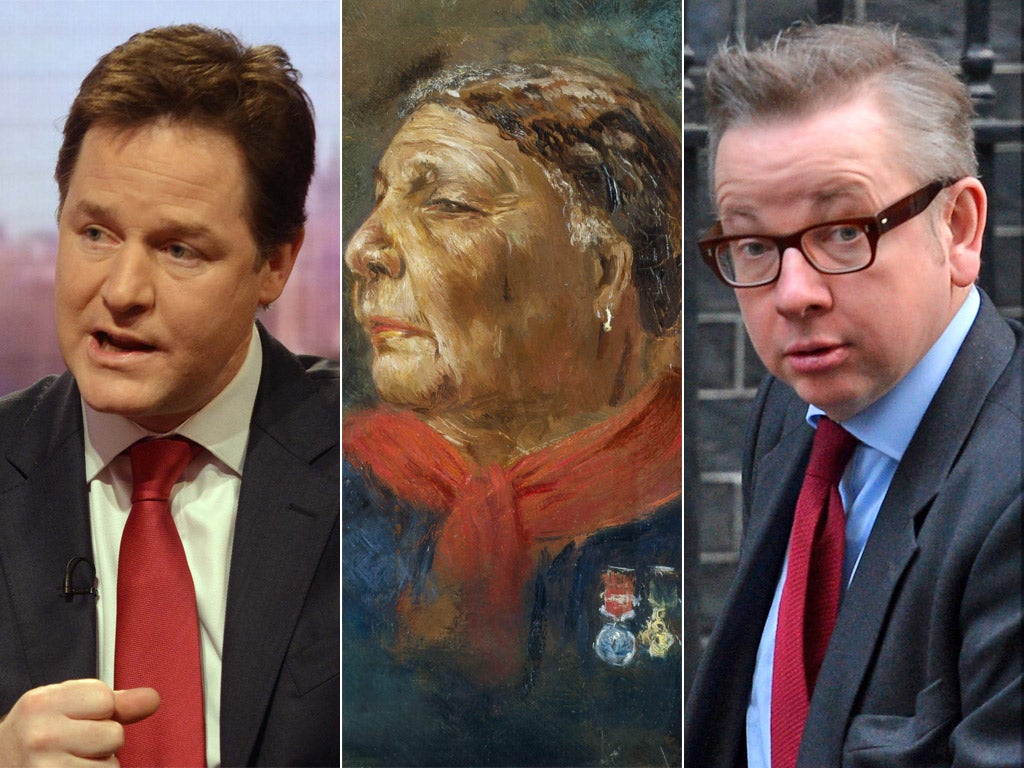 Deputy Prime Minister Nick Clegg, Mary Seacole and Education Minister Michael Gove