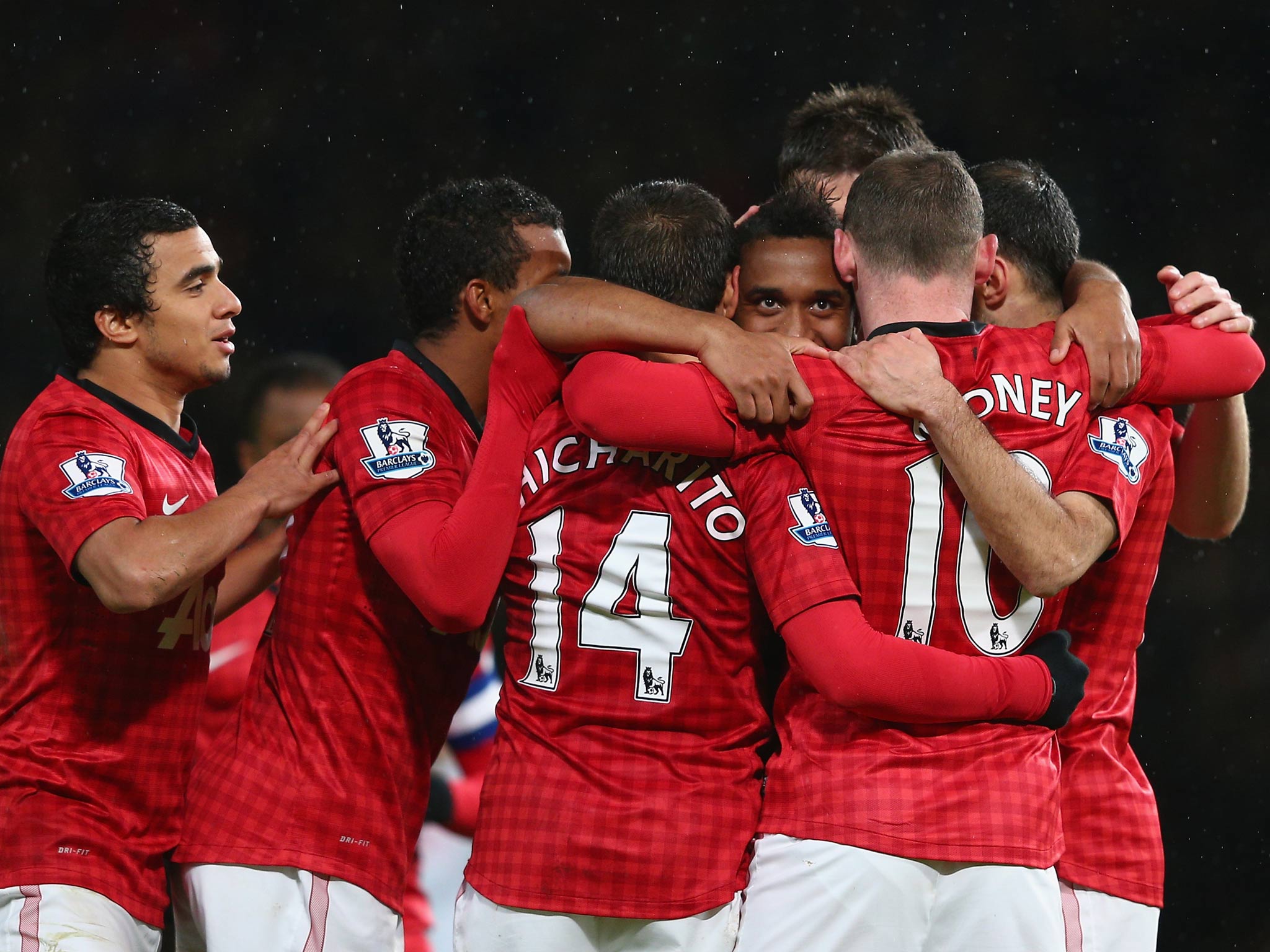 Wayne Rooney is congratulated for his goal against Fulham in the Fourth Round