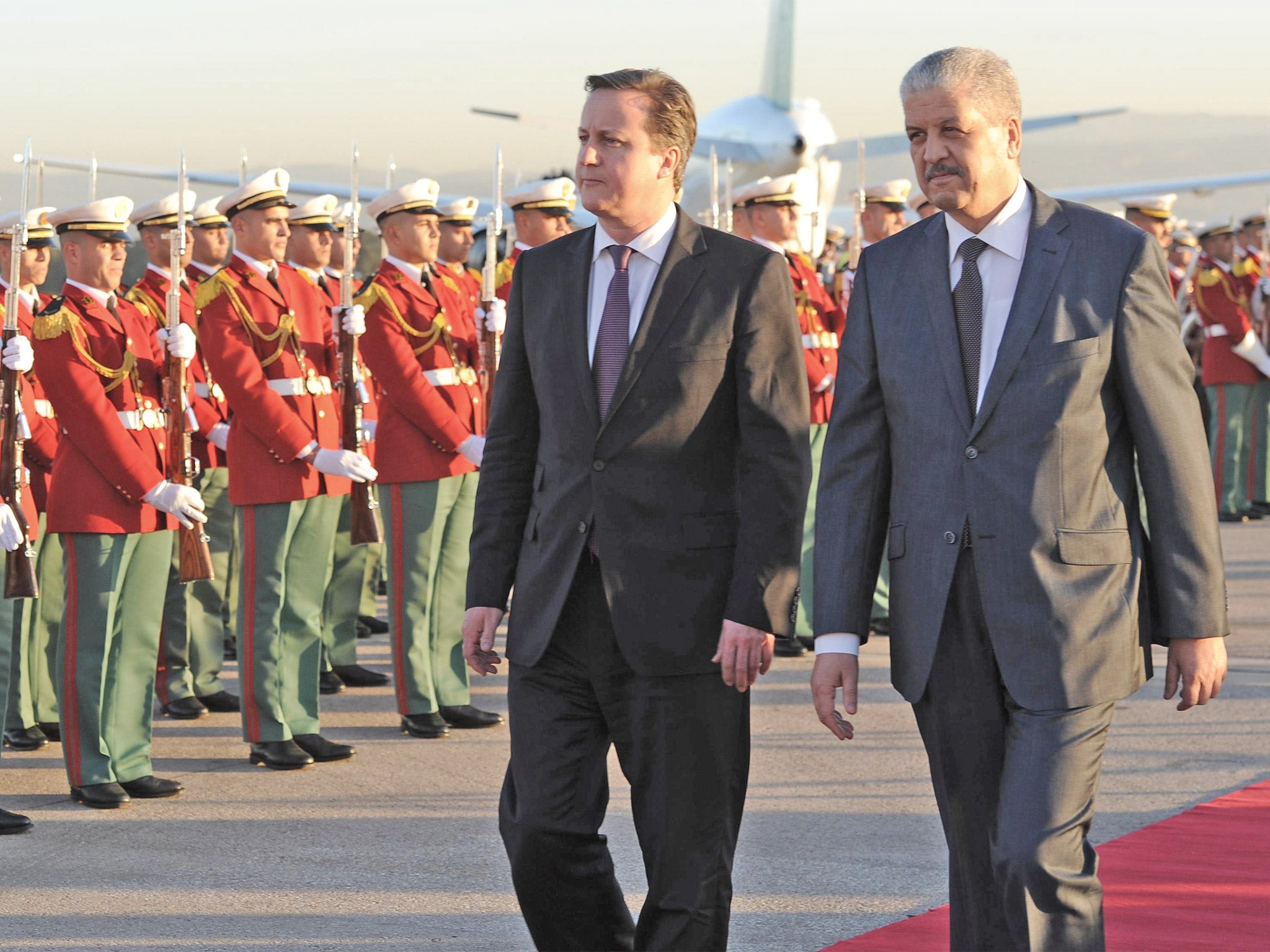 David Cameron with Prime Minister Abdelmalek Sellal at the start of his trip to Algeria yesterday