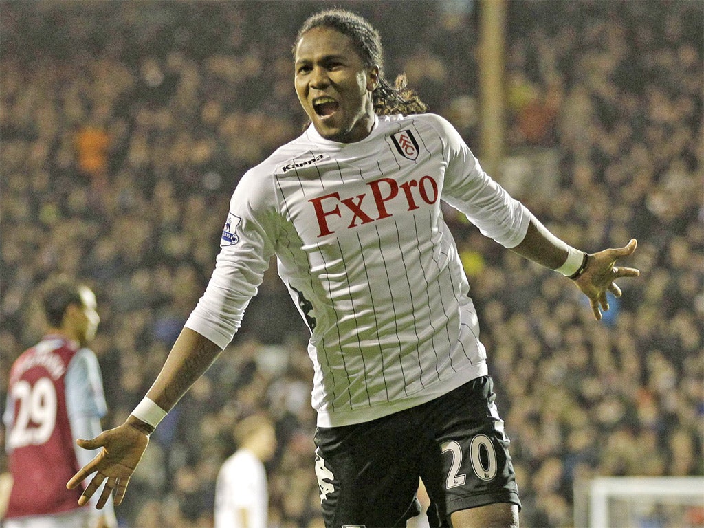 Hugo Rodallega celebrates his winner for Fulham last night