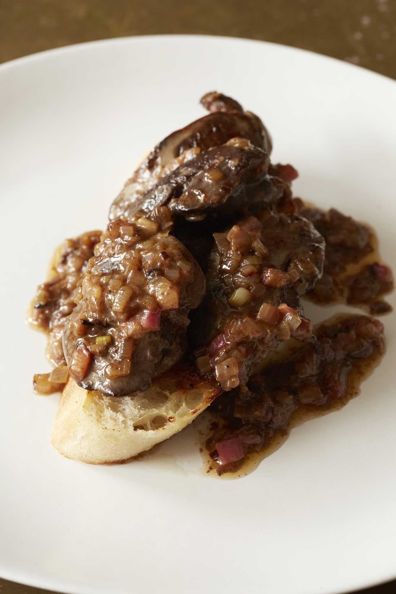 Chicken livers on toast with rhubarb