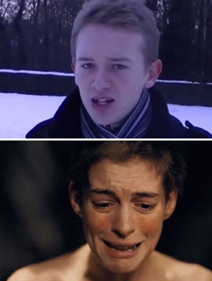 Jack Brindelli and Anne Hathaway both singing "I Dreamed A Dream" from Les Miserables