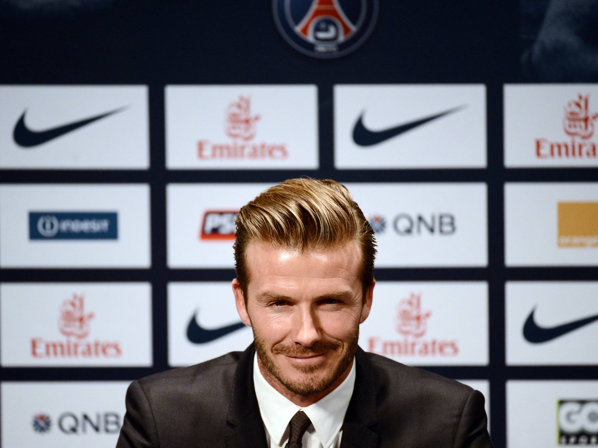 David Beckham addresses the media in Paris after completing his deal to PSG