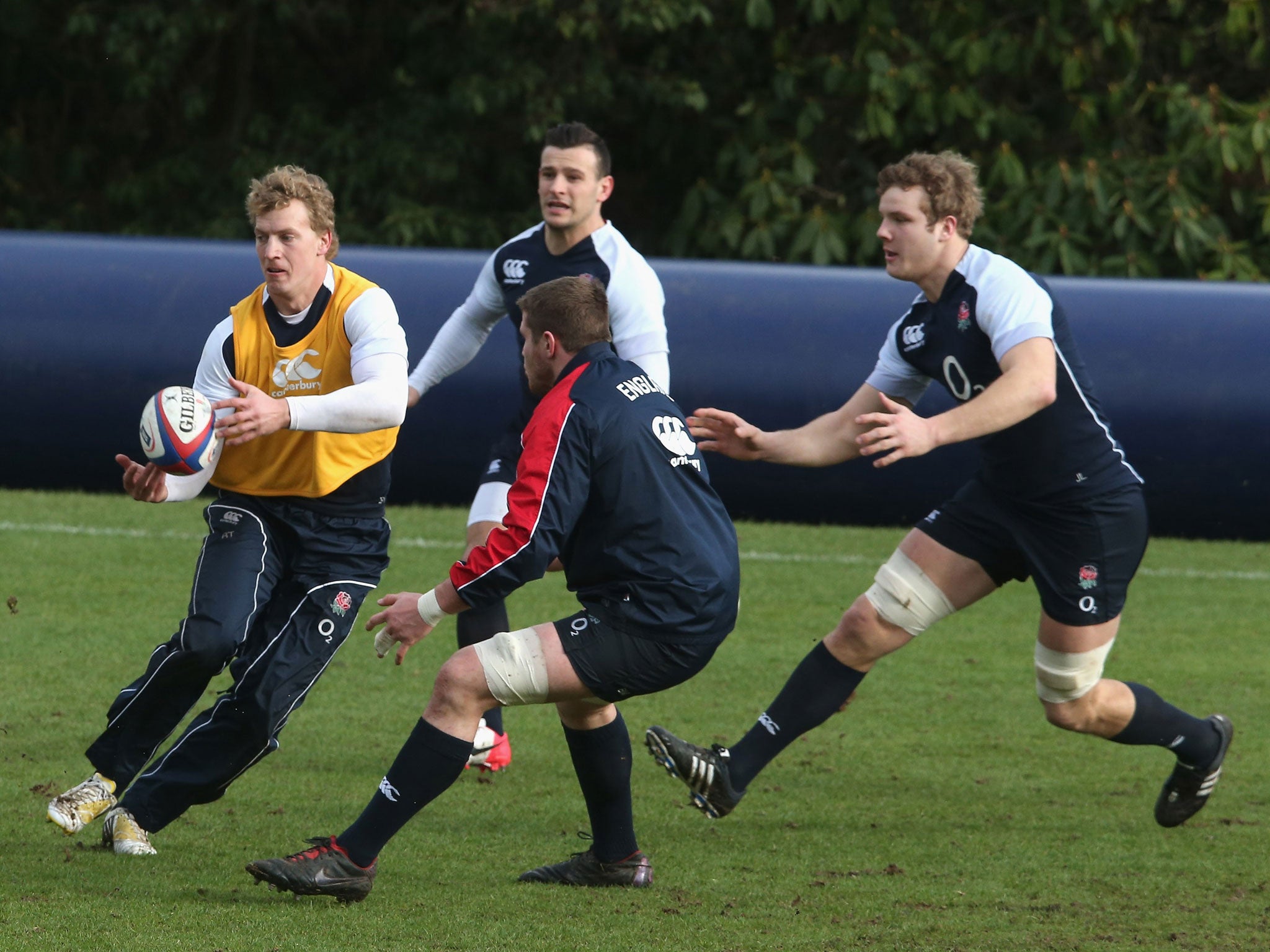 Billy Twelvetrees (with the ball) will make his England debut against Scotland