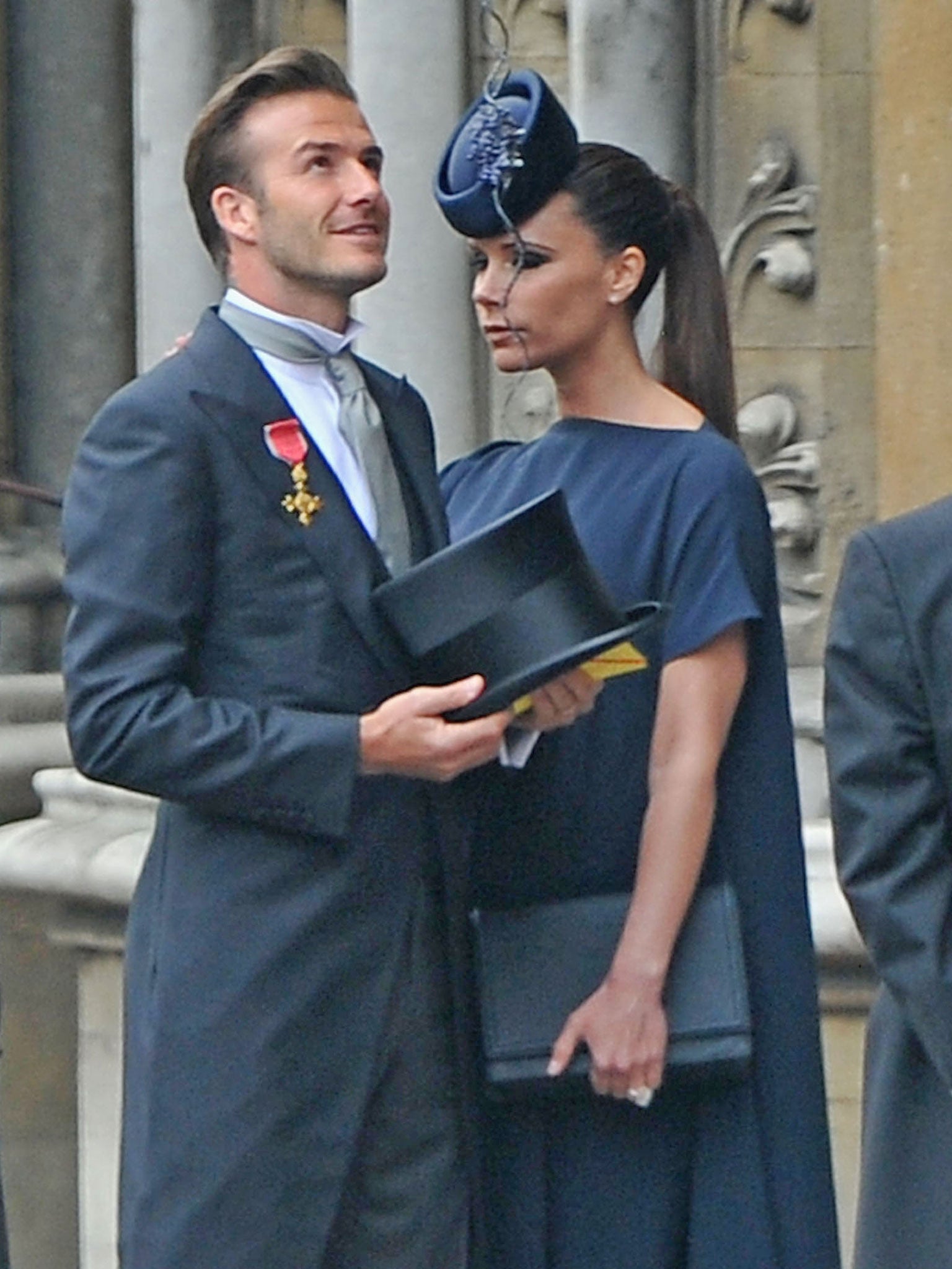 David Beckham and Victoria Beckham arrive to attend the Royal Wedding of Prince William to Catherine Middleton at Westminster Abbey