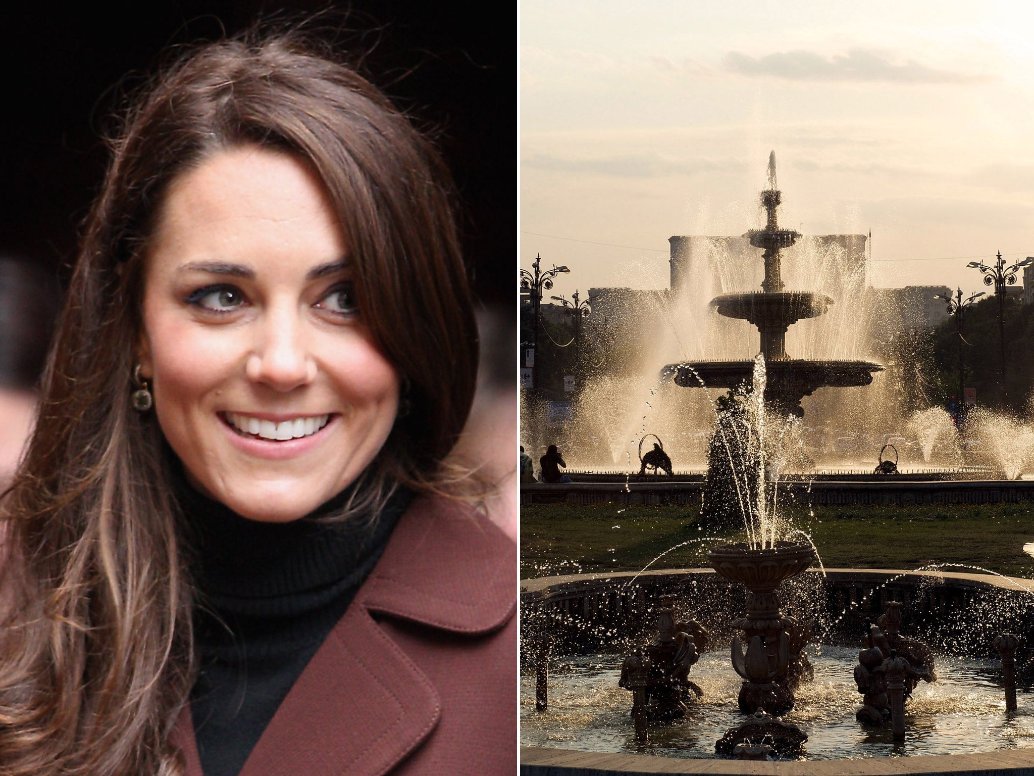 The Duchess of Cambridge and the al view of Piata Unirii square in Bucharest in Romania