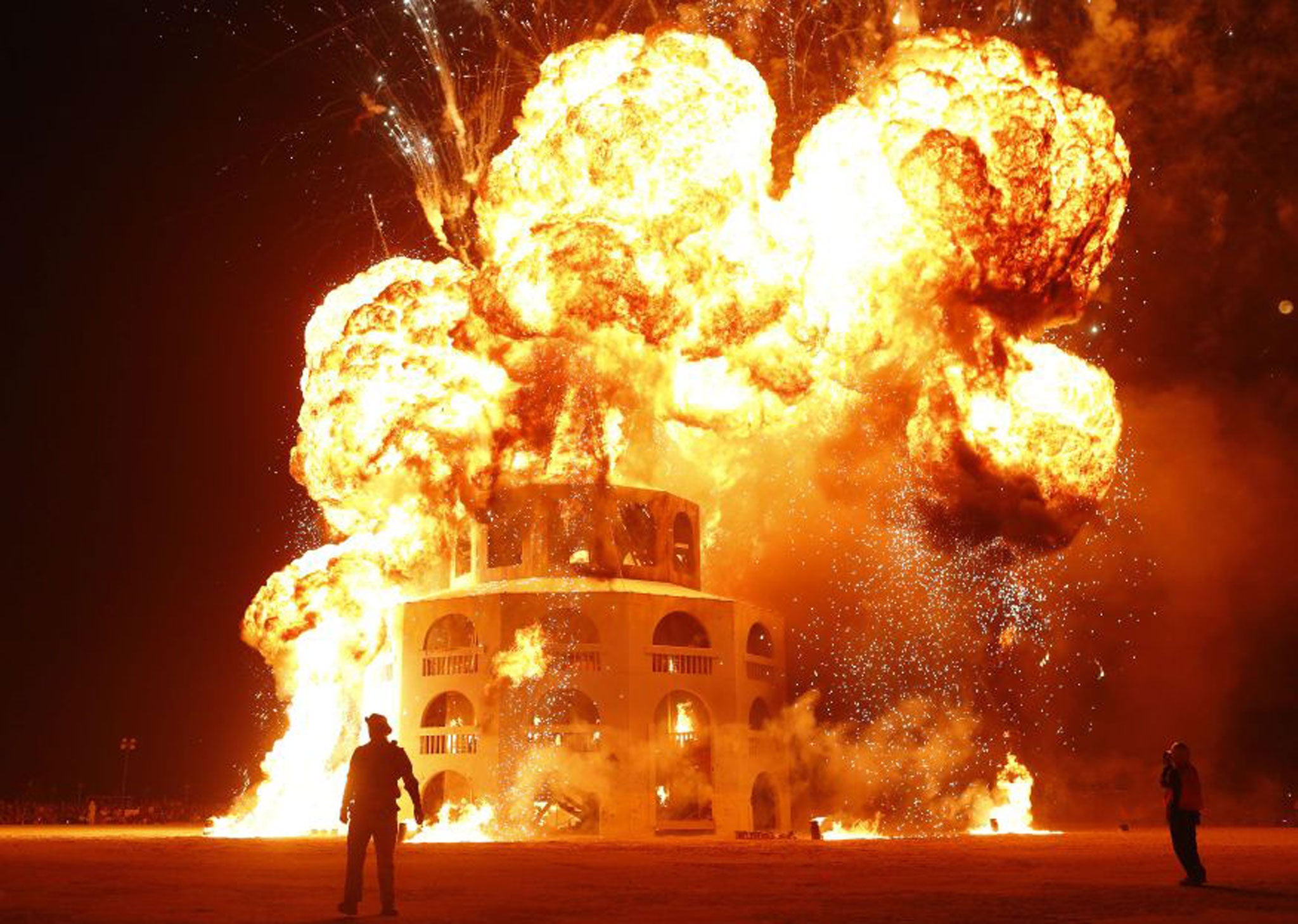 Bonfire night: The Burning Man is engulfed in flames last year