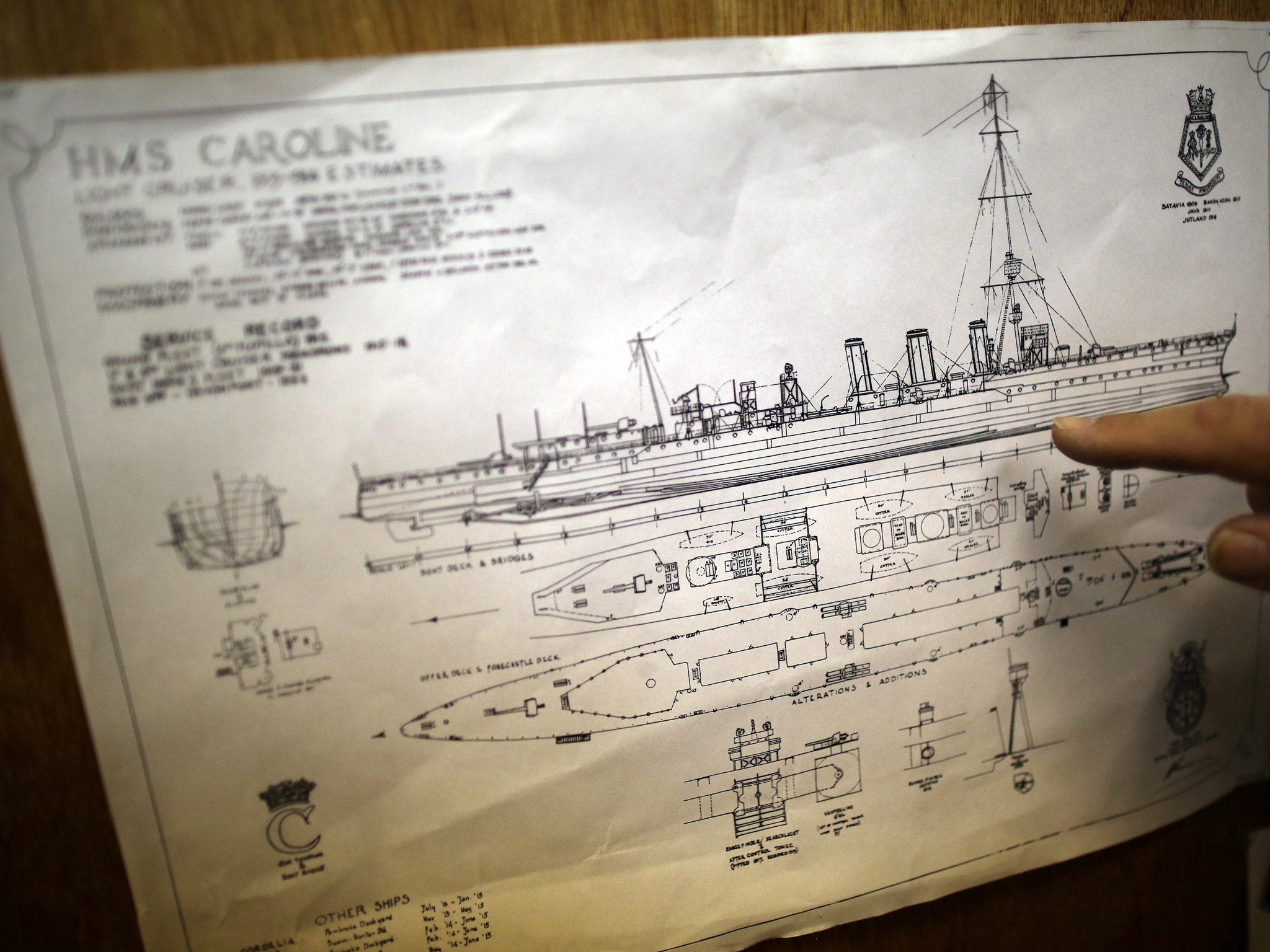 The original builder's drawings of the HMS Caroline