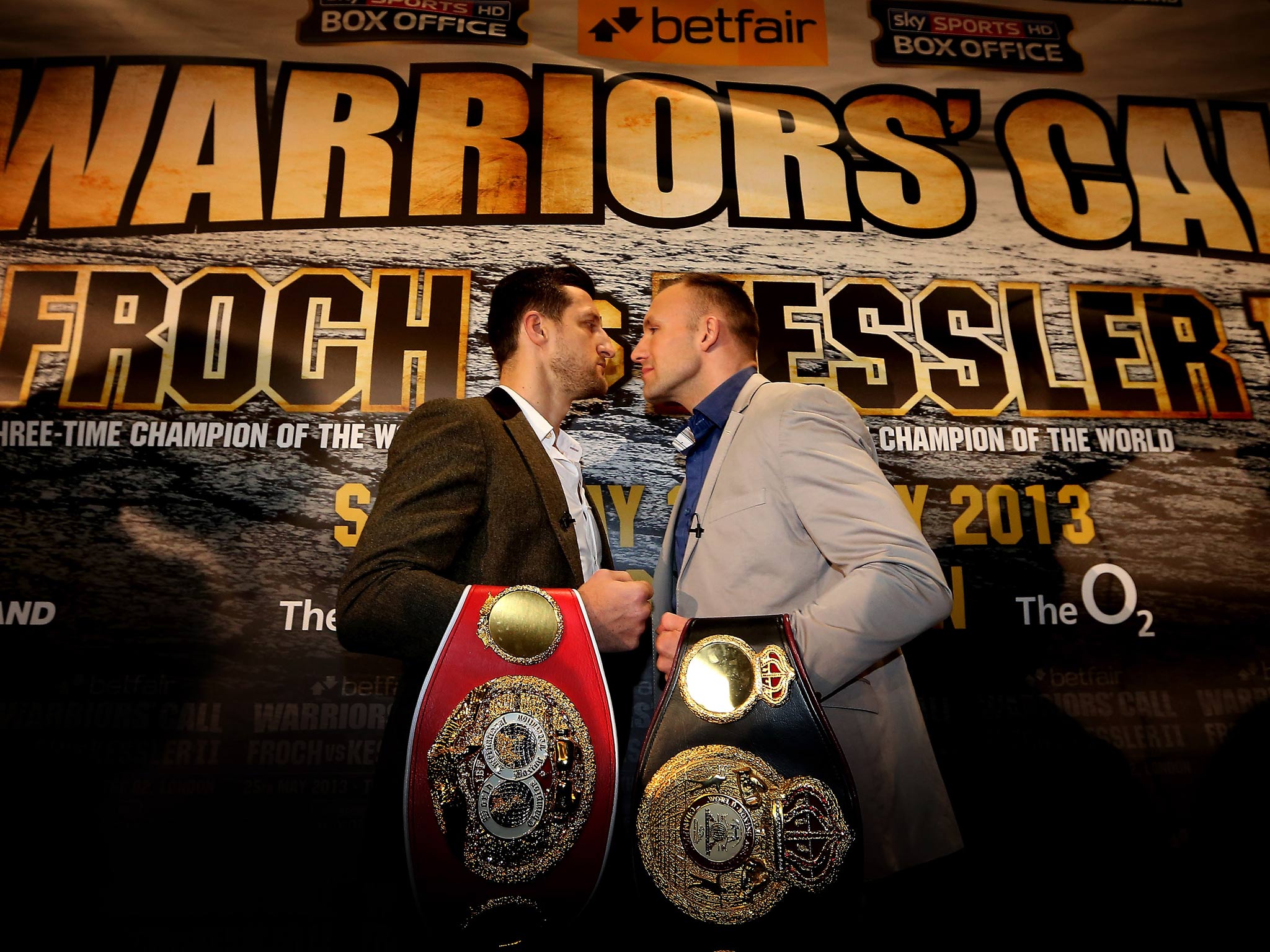 Carl Froch (L) and Mikkel Kessler during a press conference