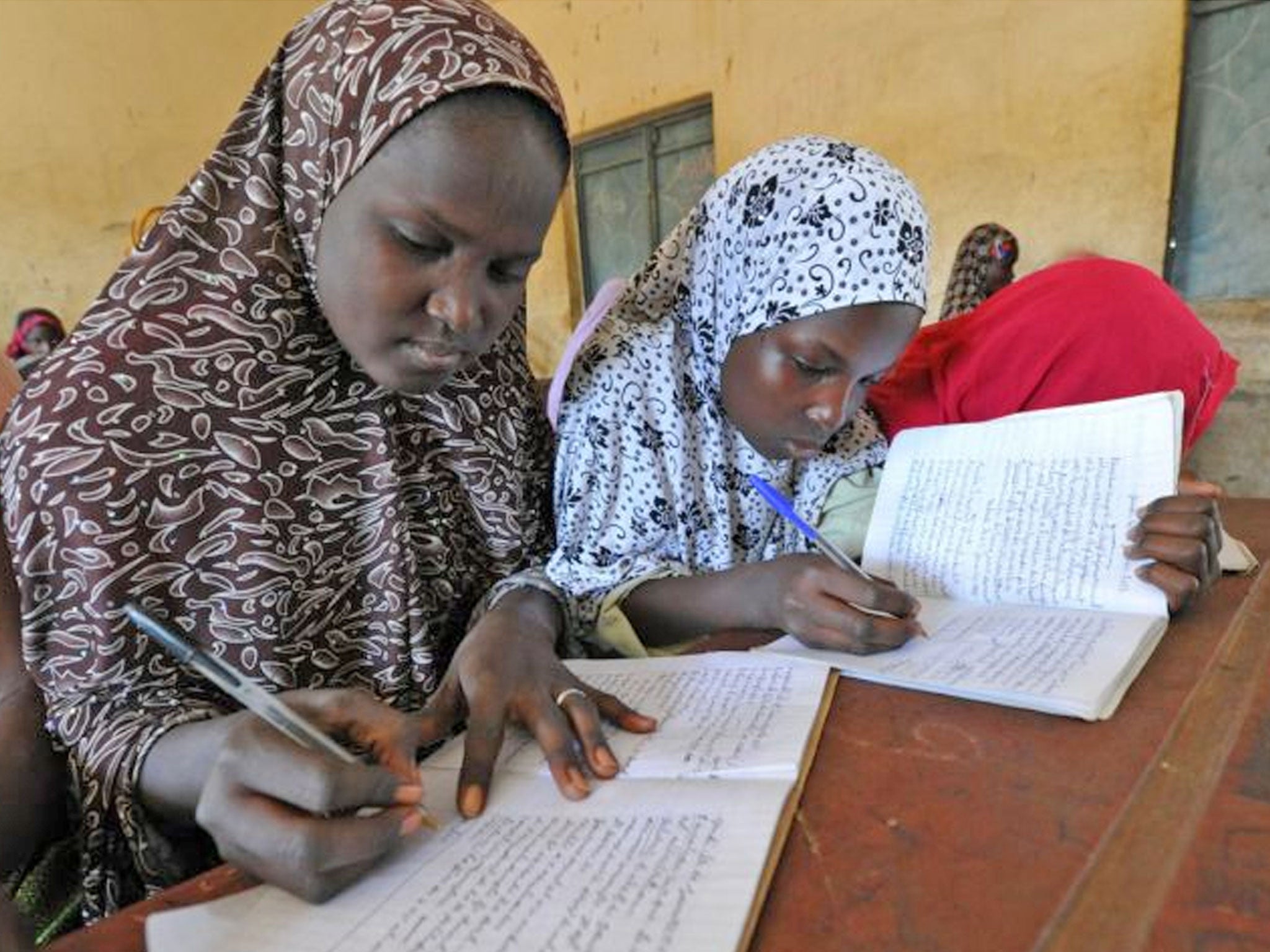 Students working in a newly reopened school in Gao yesterday