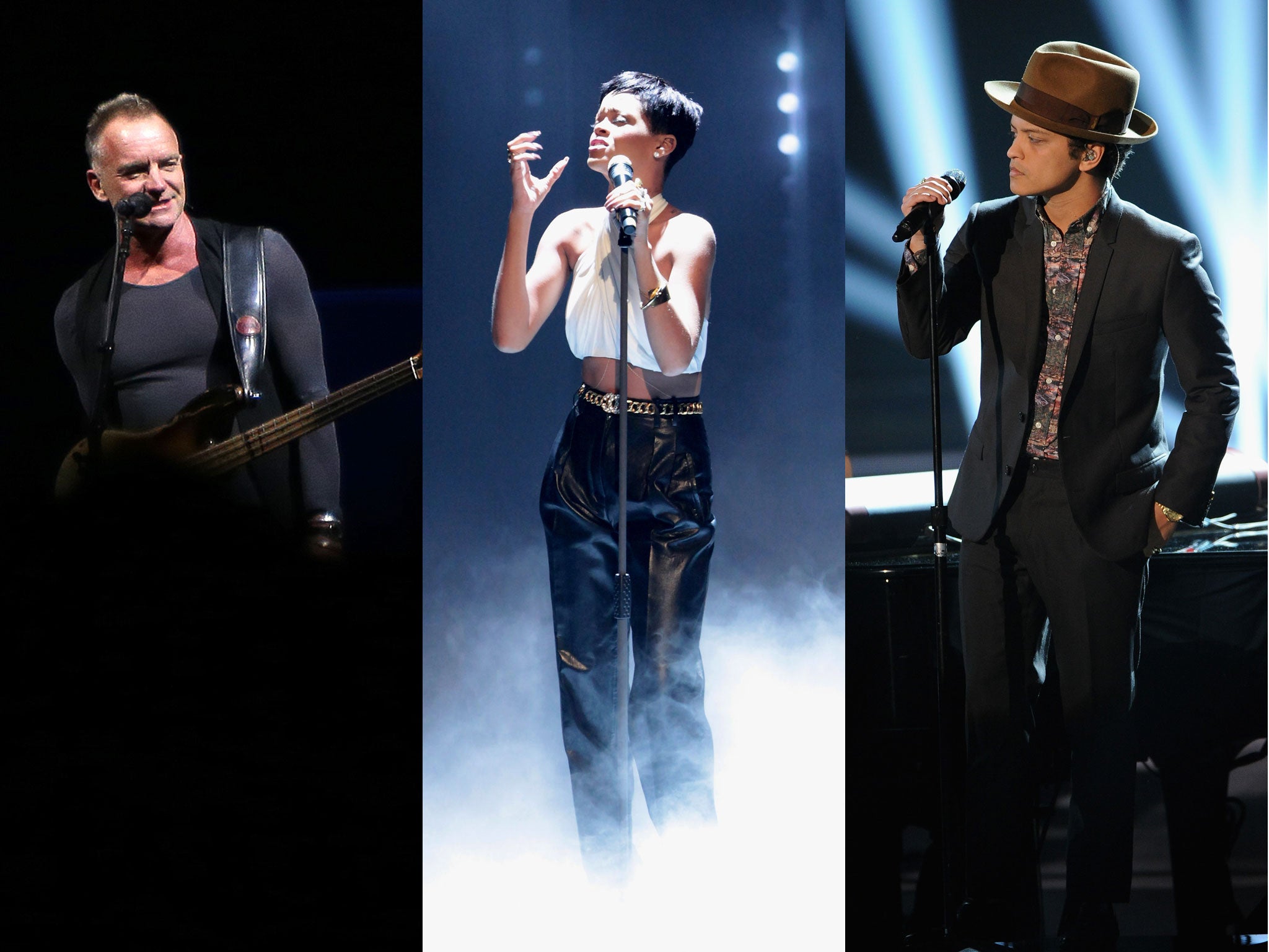 Sting, Rihanna and Bruno Mars will perform together at the Grammys on Sunday night