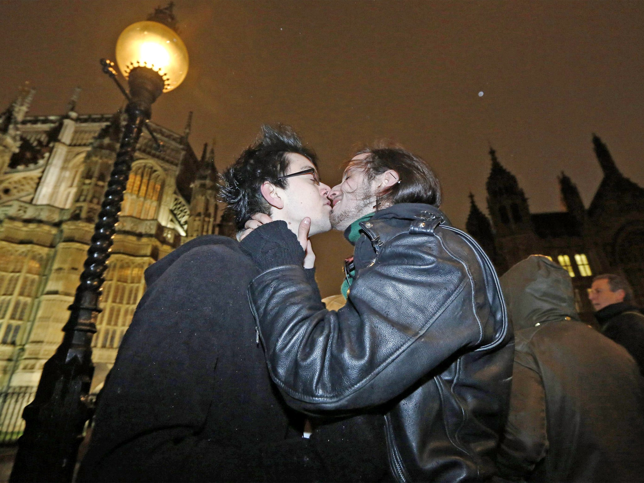 Campaigners celebrate outside Parliament