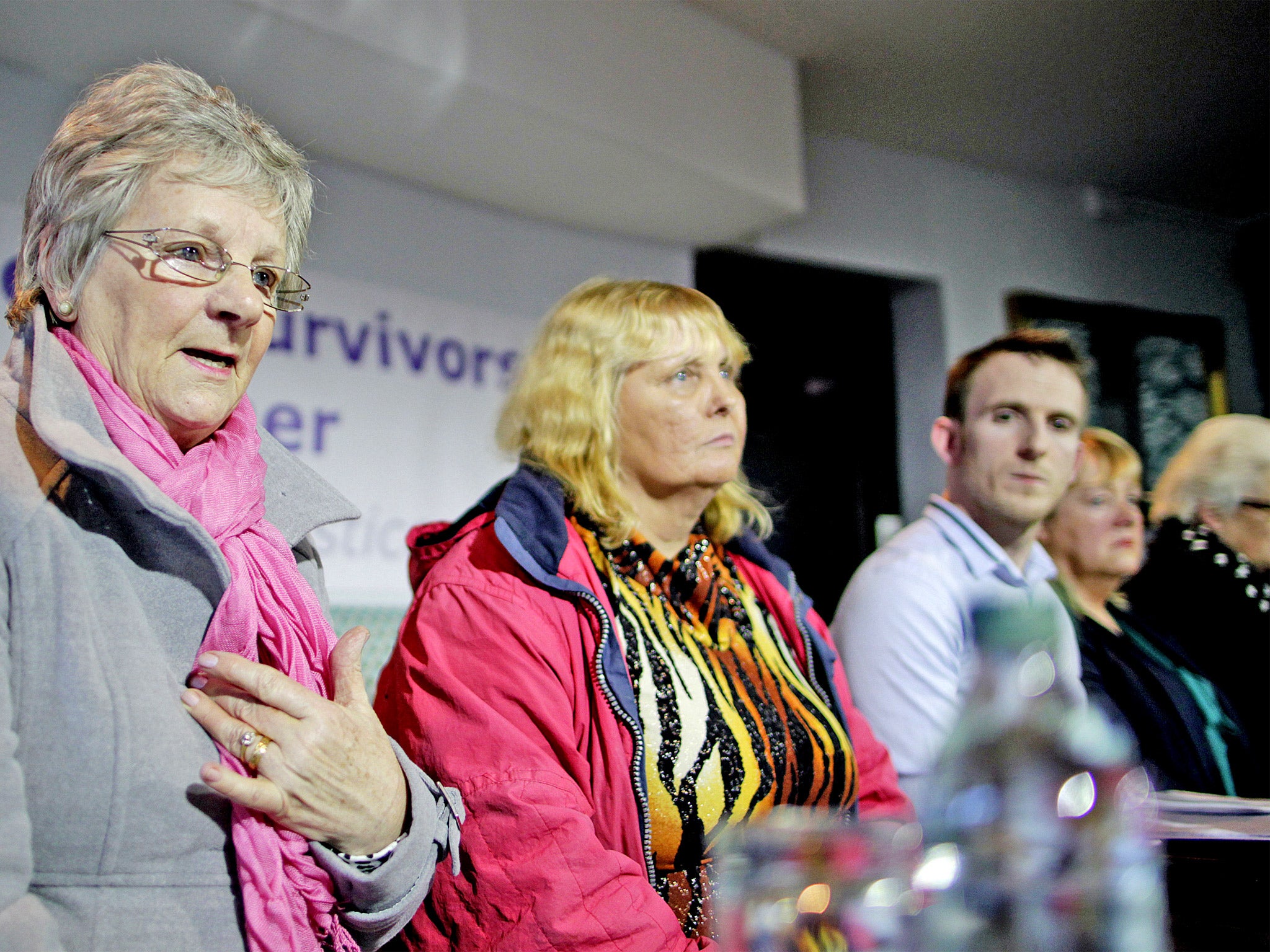 Former workhouse residents Marina Gumbold, left, and Mary Smyth speak of their ordeals at a press conference in Dublin yesterday
