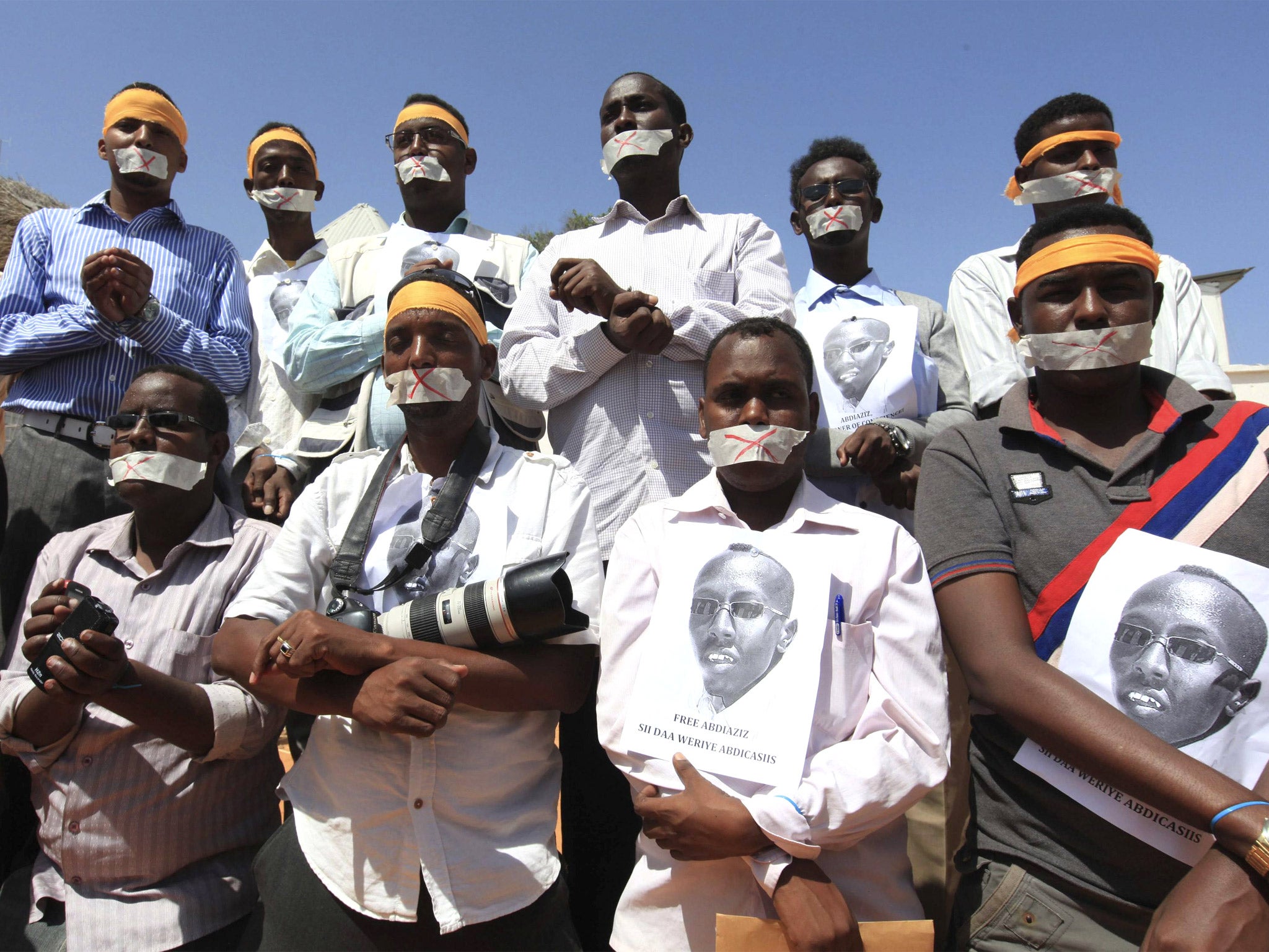 Somali journalists in Mogadishu protest as they demand for the release of a colleague Abdiaziz Abdinur Ibrahim