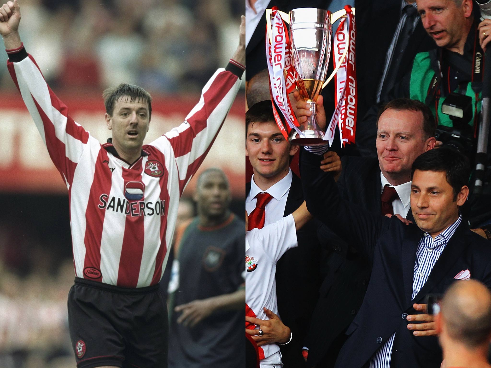 Matthew Le Tissier (left) during his playing days for Southampton, and executive chairman Nicola Cortes