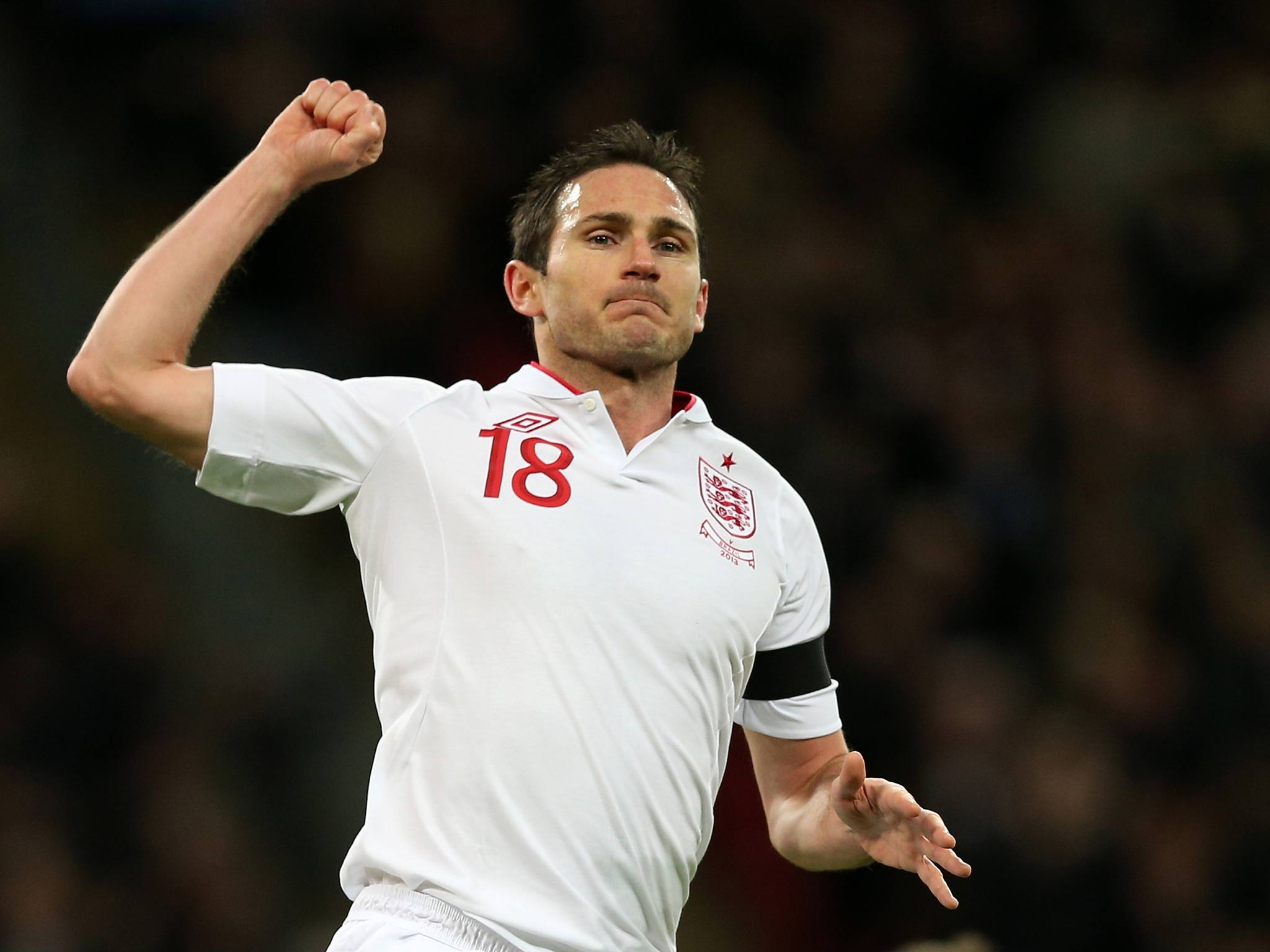 Frank Lampard celebrates his goal against Brazil