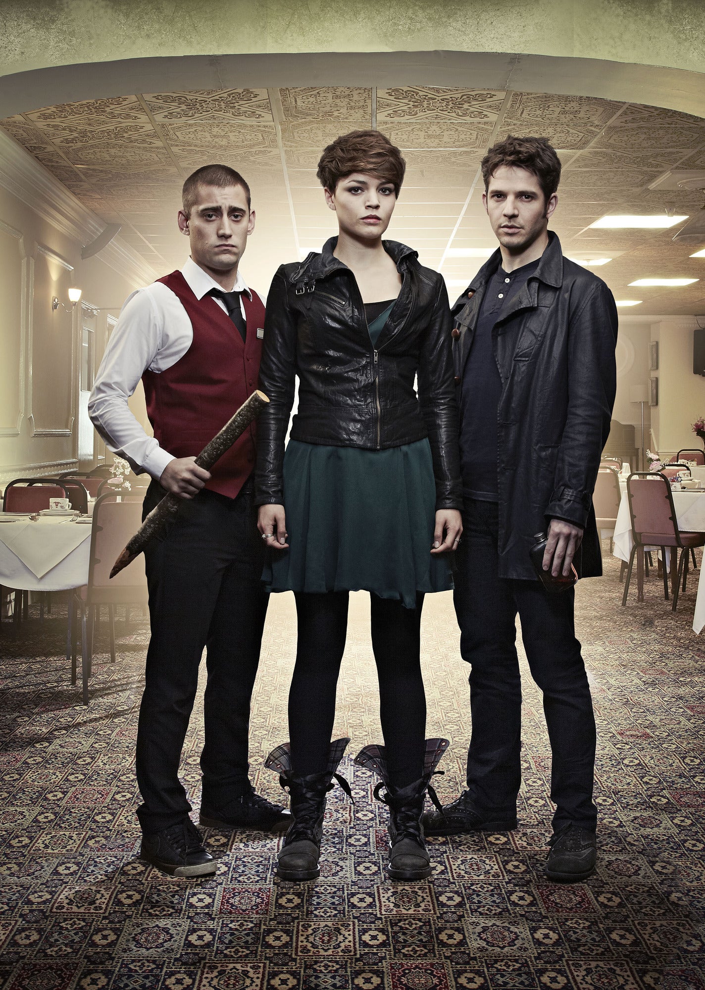 Tom (Michael Socha), Alex (KATE BRACKEN), Hal (Damien Molony)