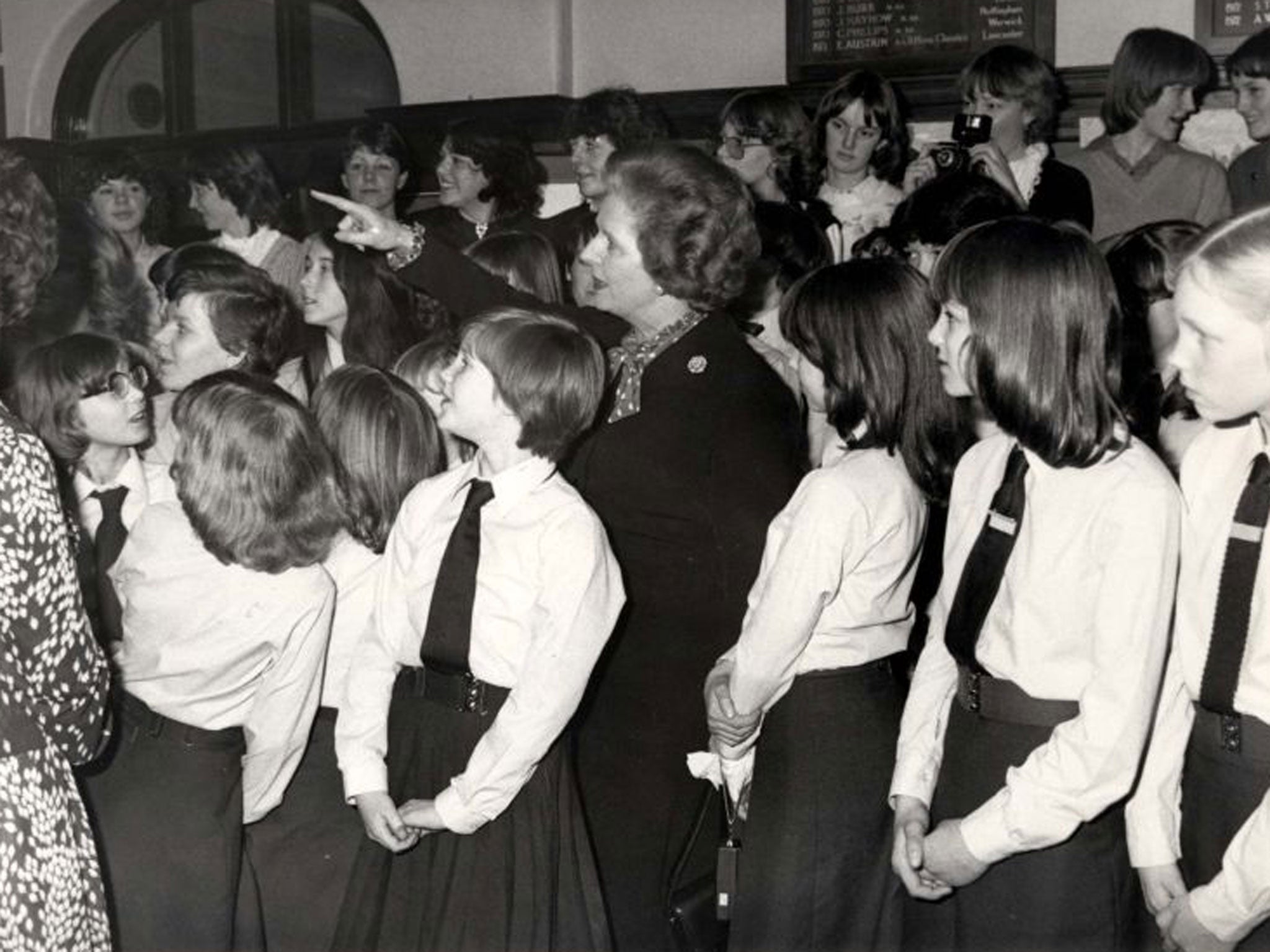 Margaret Thatcher during a visit to her old school, Kesteven and Grantham Girls’ Grammar, in 1982