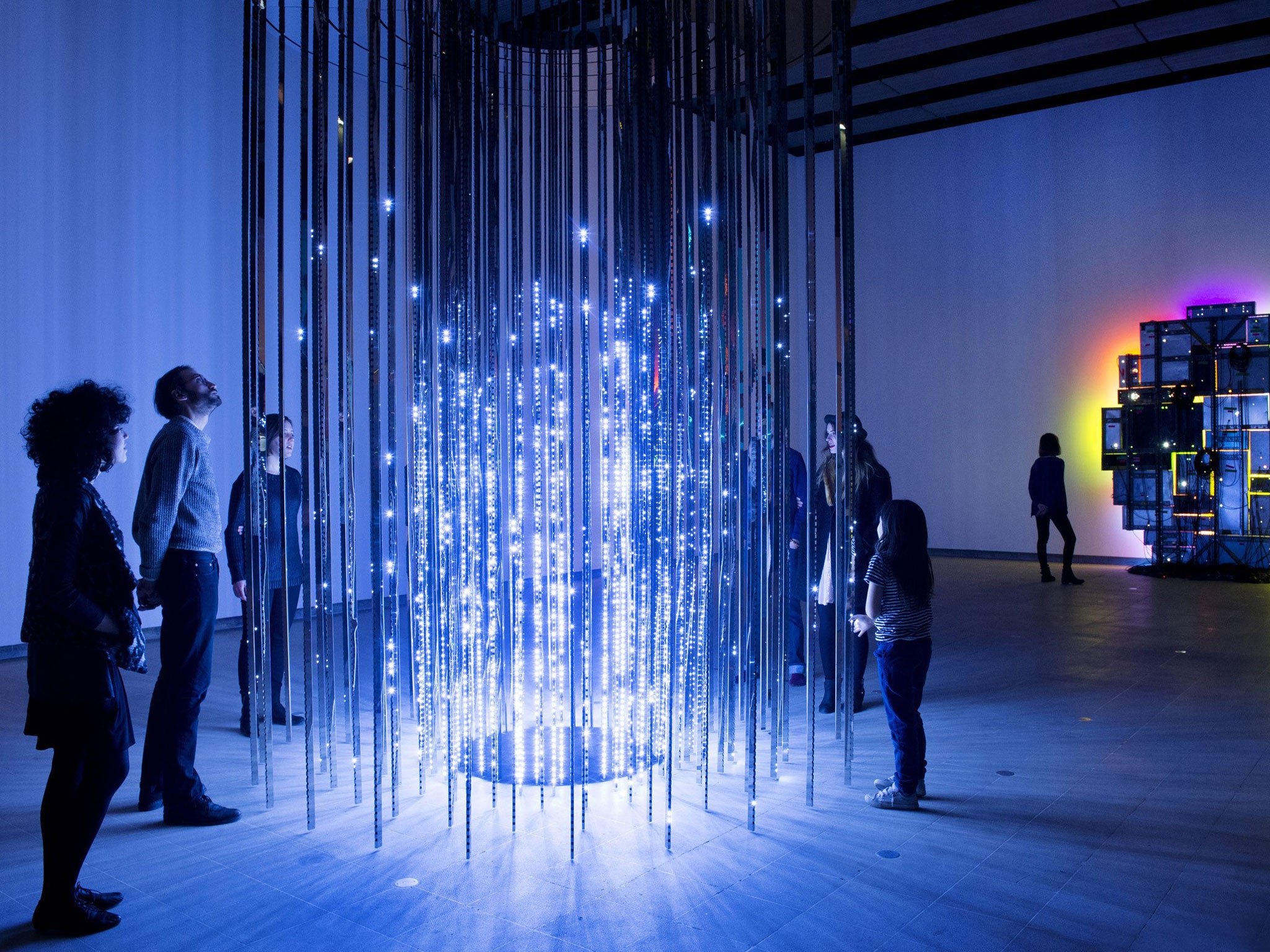 Light fantastic: Leo Villareal’s Cylinder II, left, and David Batchelor’s Magic Show