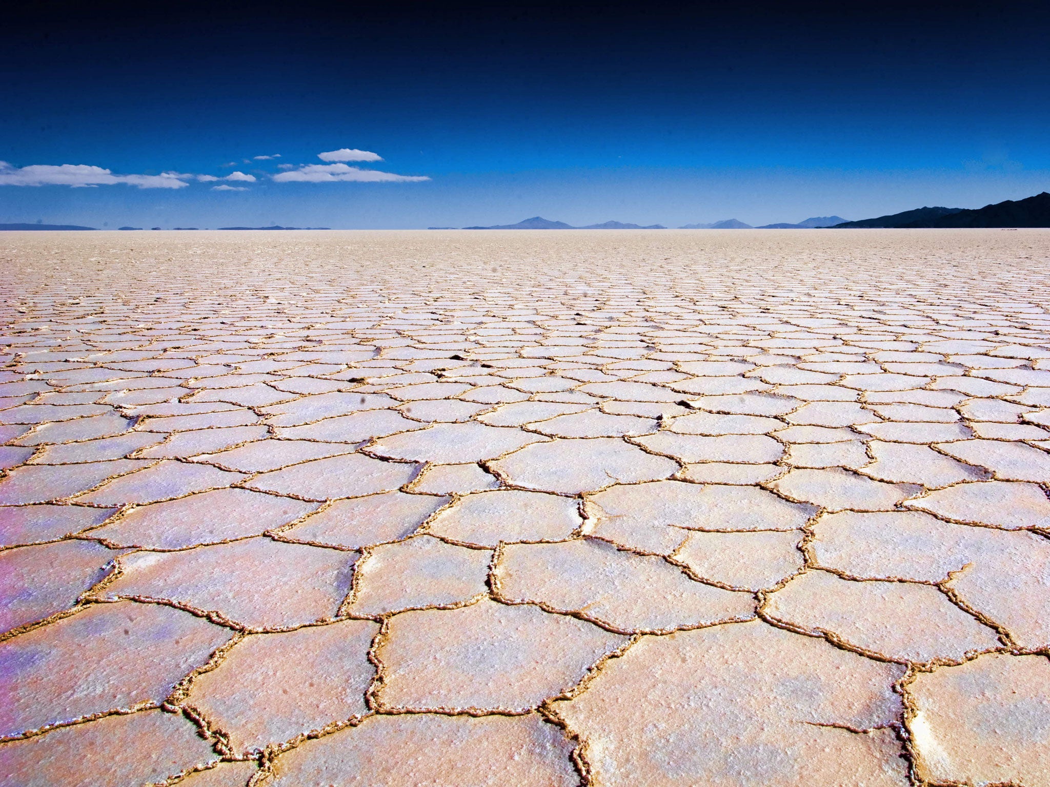 The Salar de Uyuni salt flats cover 4,050 square miles of the Bolivian Altiplano