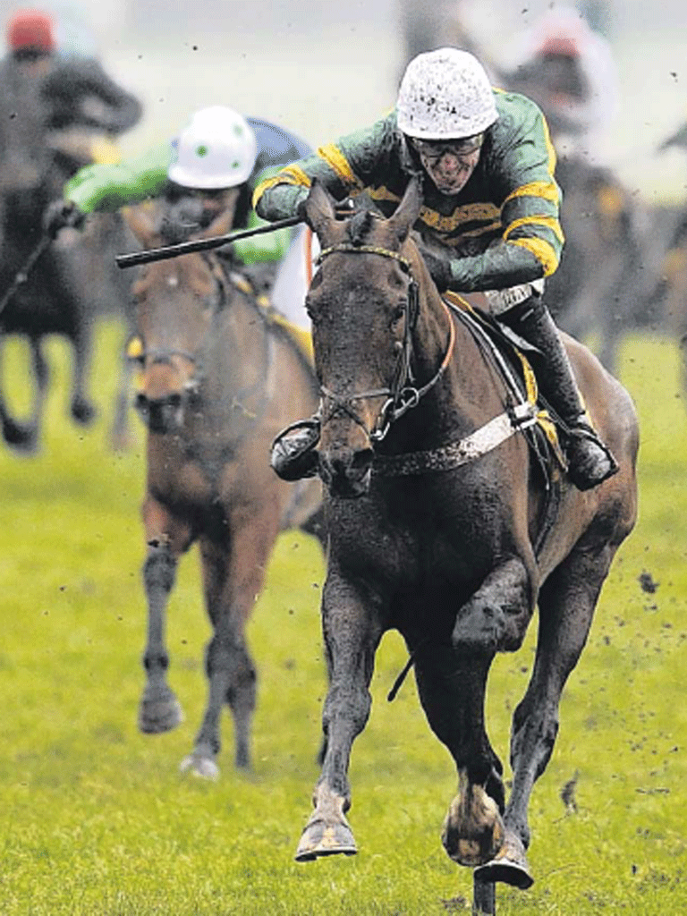 My Tent Or Yours goes clear at the last to win at Newbury