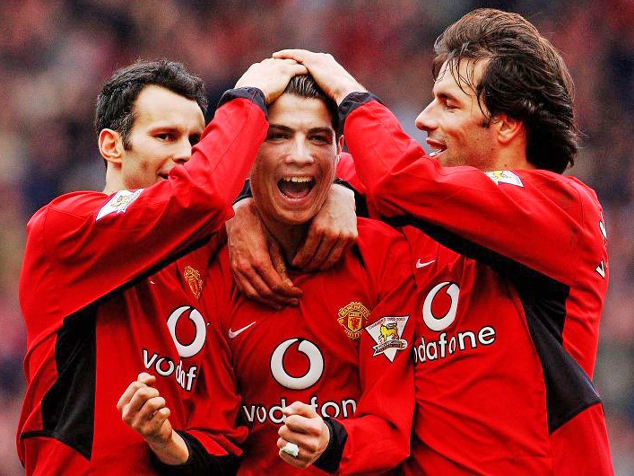 Cristiano Ronaldo celebrating a goal against Tottenham in 2004